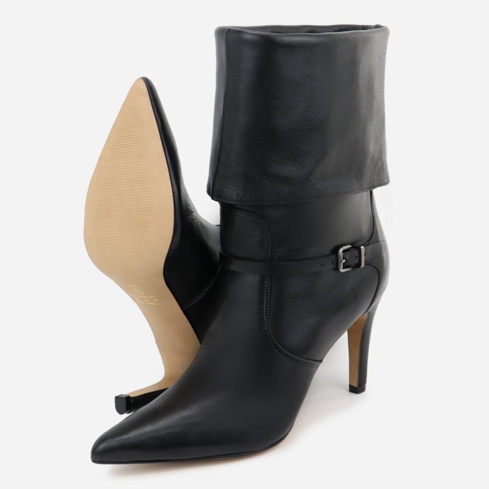 Vista 2 Bota Feminina Salto Fino Bico Fino Cano Alto e Dobrável Em Couro Maria Paula Preto MARIA PAULA caramelo