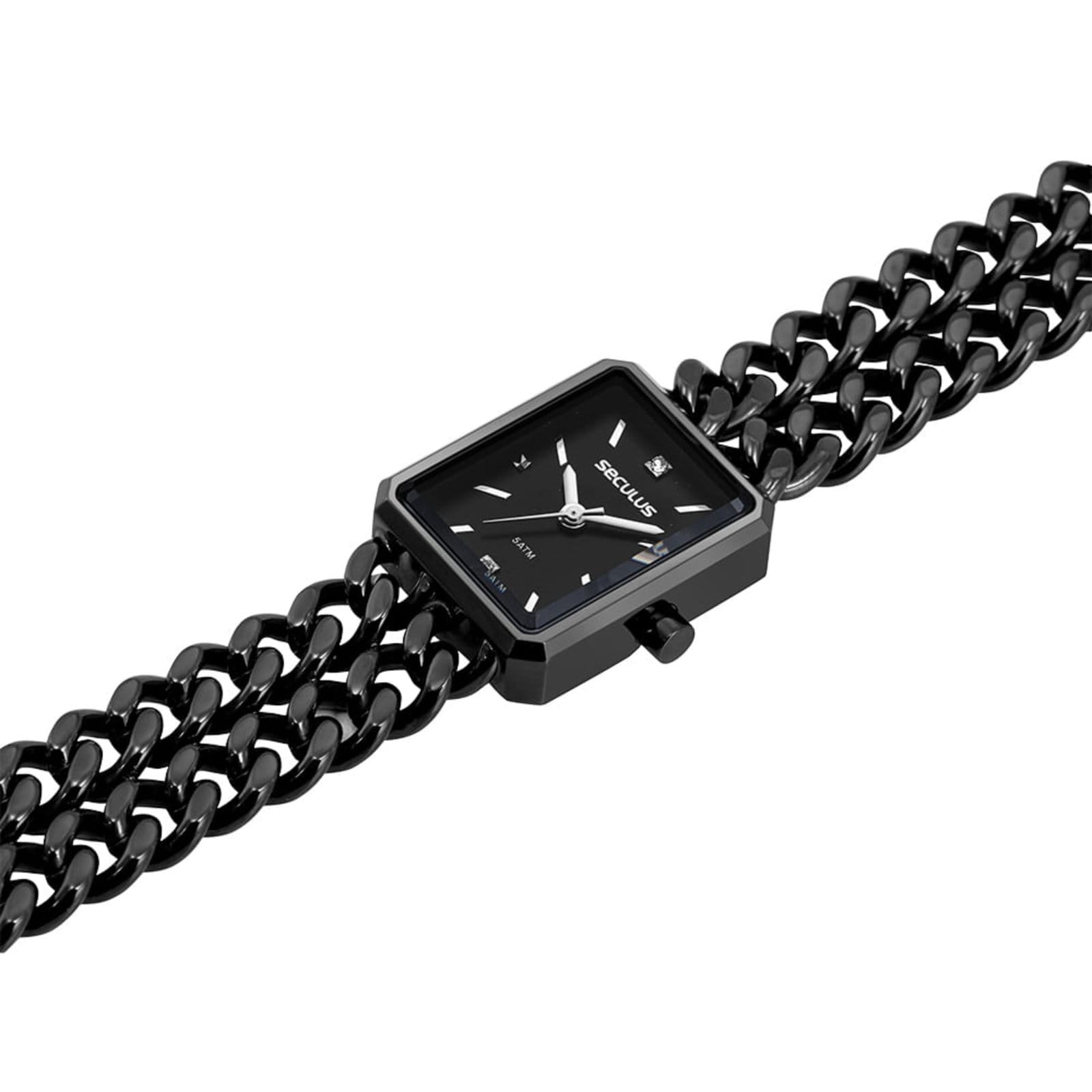 Vista 2 Relógio Feminino Quadrado Corrente Seculus dourado