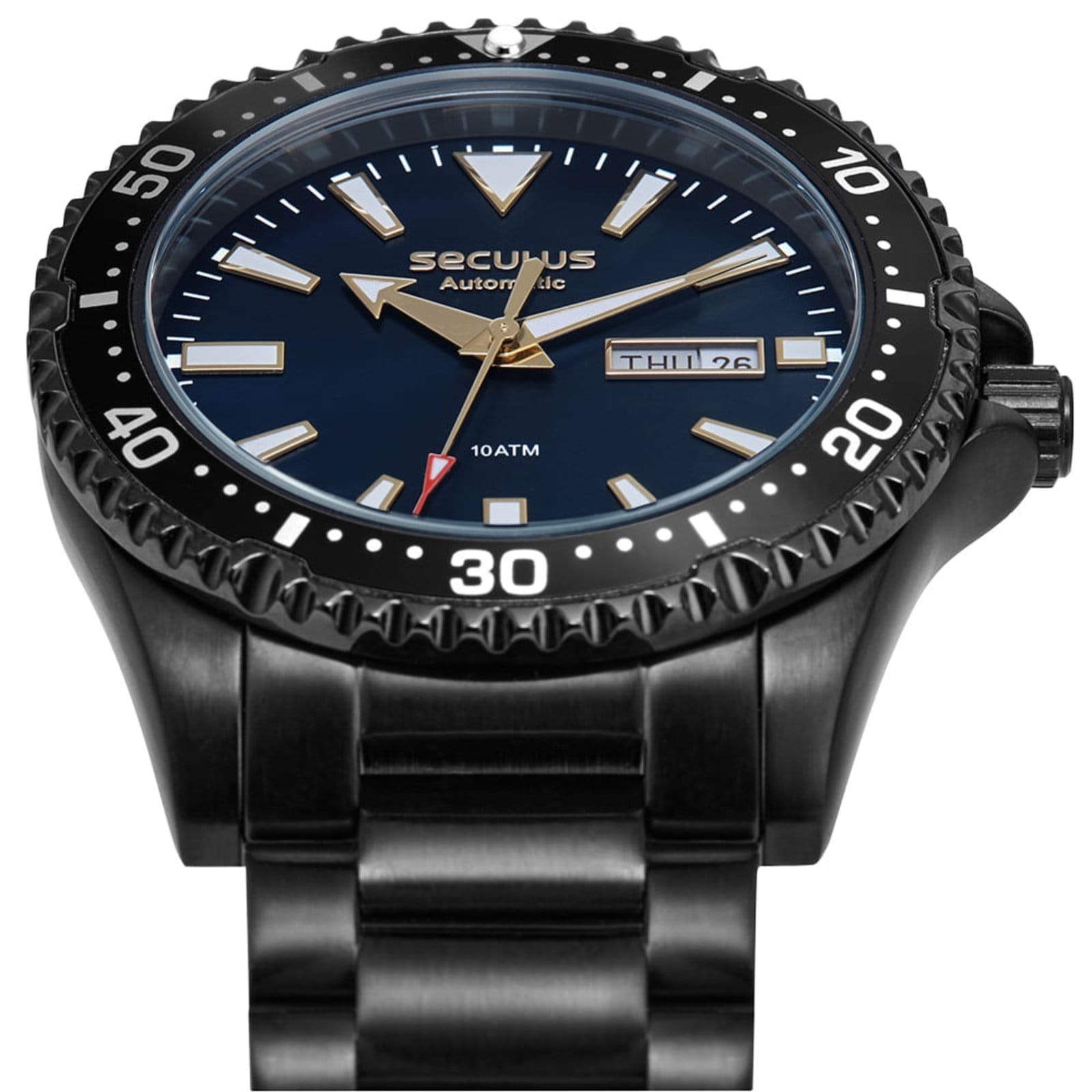 Vista 2 Relógio Masculino Automático Aço Catraca Giratória Seculus preto