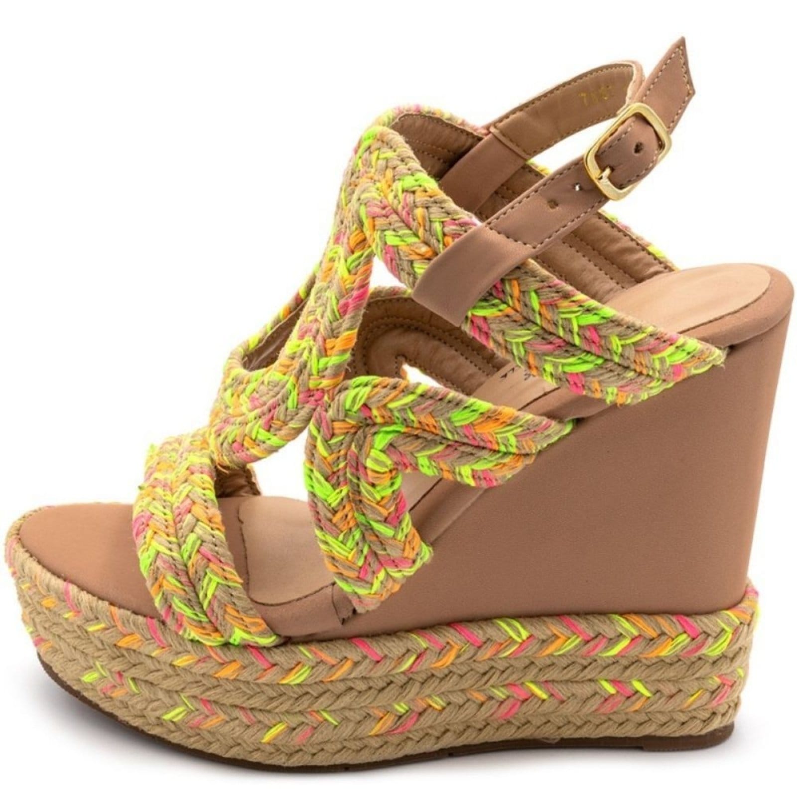 Vista 2 Sandália Colorida Cordão Plataforma Trançada 4012 Trançado Verde Flor da Pele bege verde