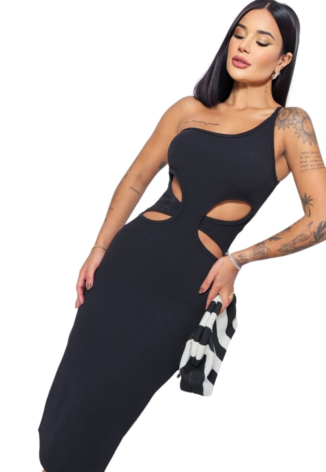 Vista 2 Vestido Summer Body mula manca de alça com abertura na barriga Summer Body preto