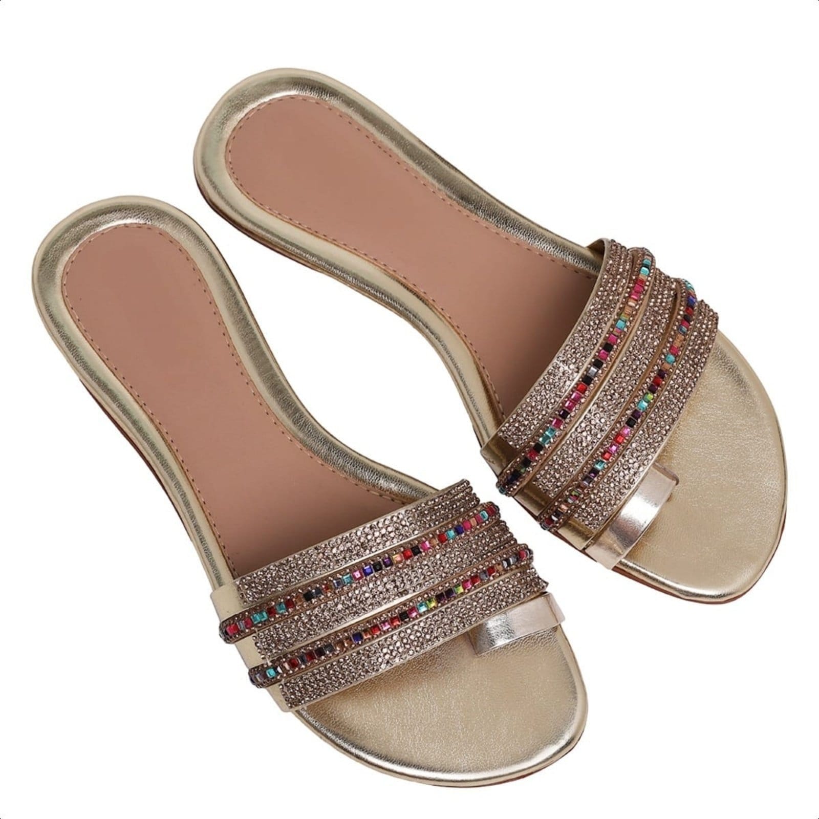 Rasteirinha Feminina Chinelo Papete Dourada Strass Brilho Carmelo Shoes Casual Festa Moda Praia Verão