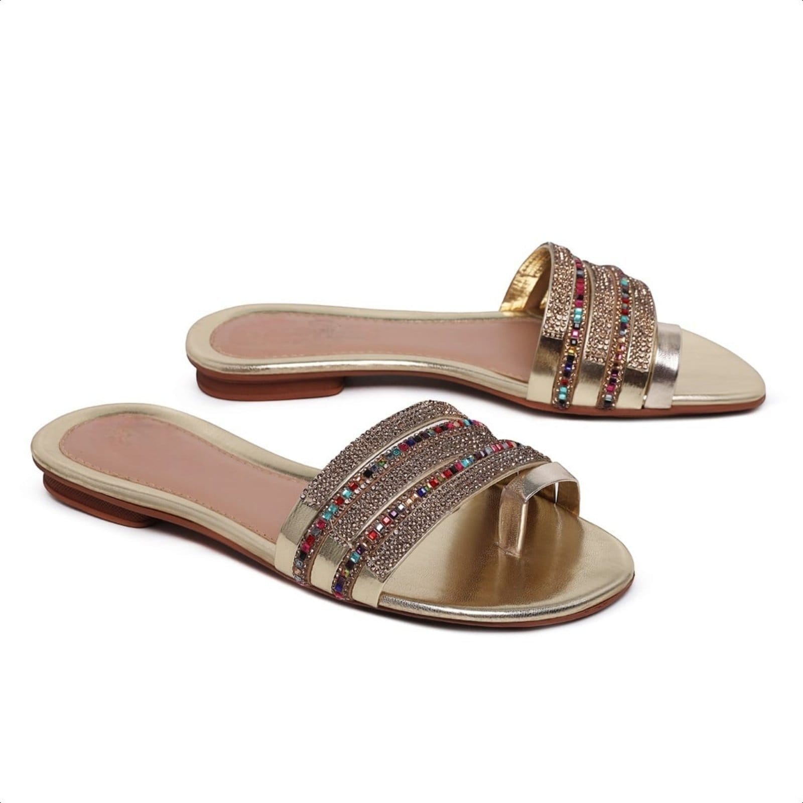 Vista 2 Rasteirinha Feminina Chinelo Papete Dourada Strass Brilho Carmelo Shoes Casual Festa Moda Praia Verão CARMELO SHOES dourado