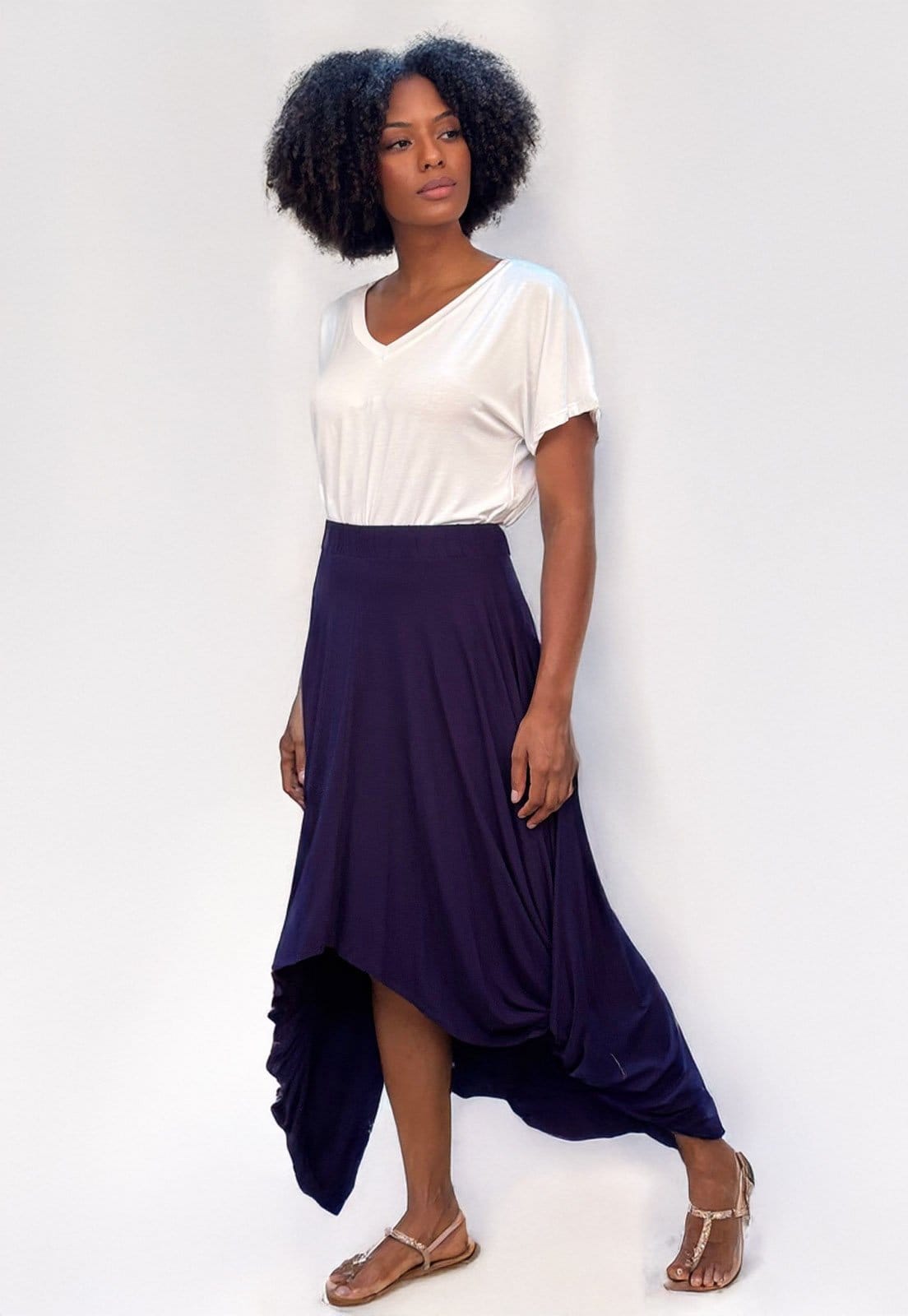 Vista 2 Saia Longa Amazonia Vital Malha Nó Hippie Chic Marinho Amazonia Vital azul