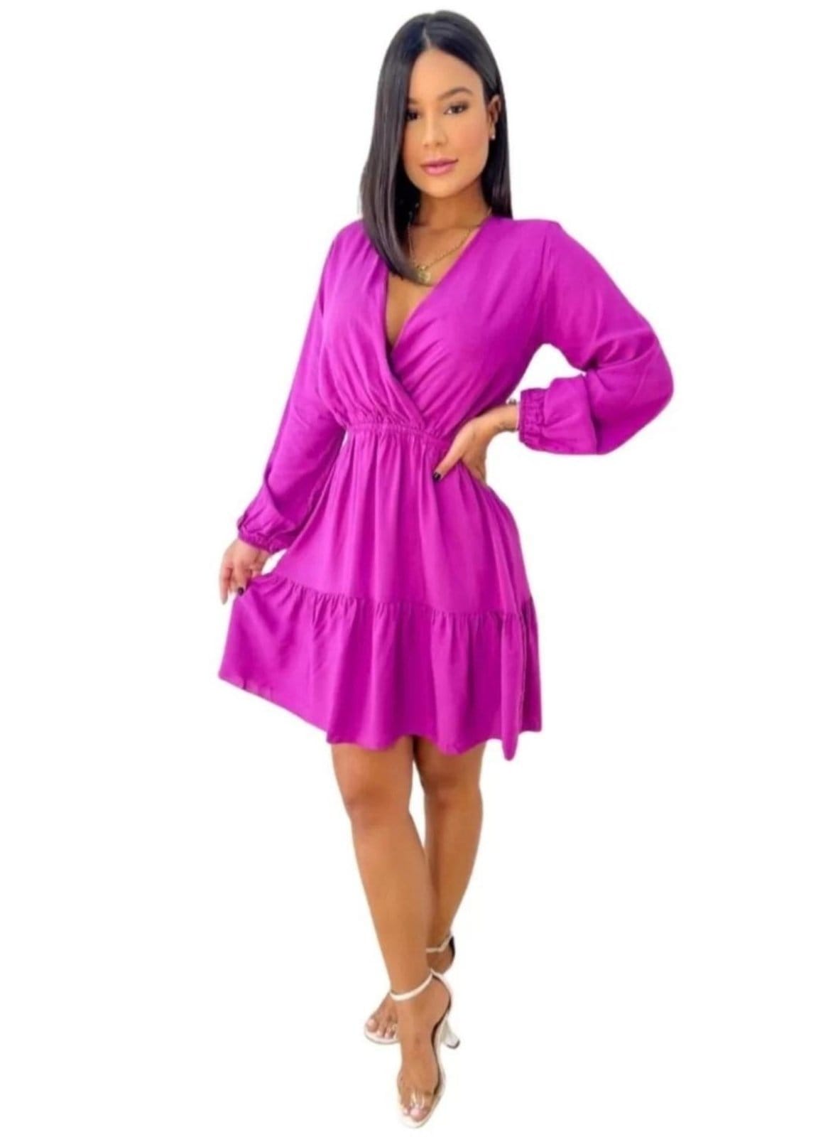 Vestido Curto Transpasse Viscose Fúcsia