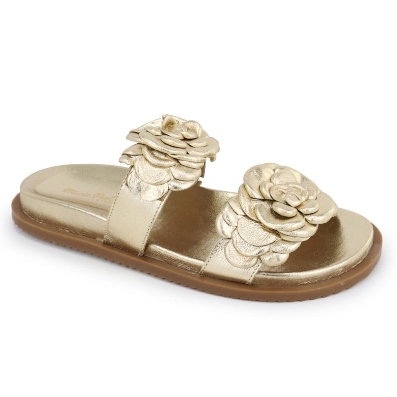 Vista 2 Sandália Papete Flatform Detalhe Flor Feminina Tratorada em Couro Maria Paula Ouro Light MARIA PAULA ouro velho