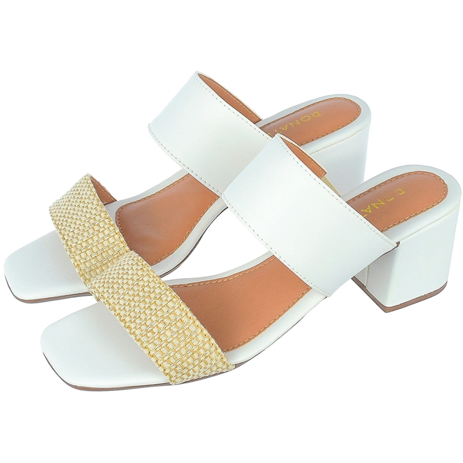 Sandália Feminina Donatella Shoes Bico Quadrado Salto Alto Bloco Juta Branco