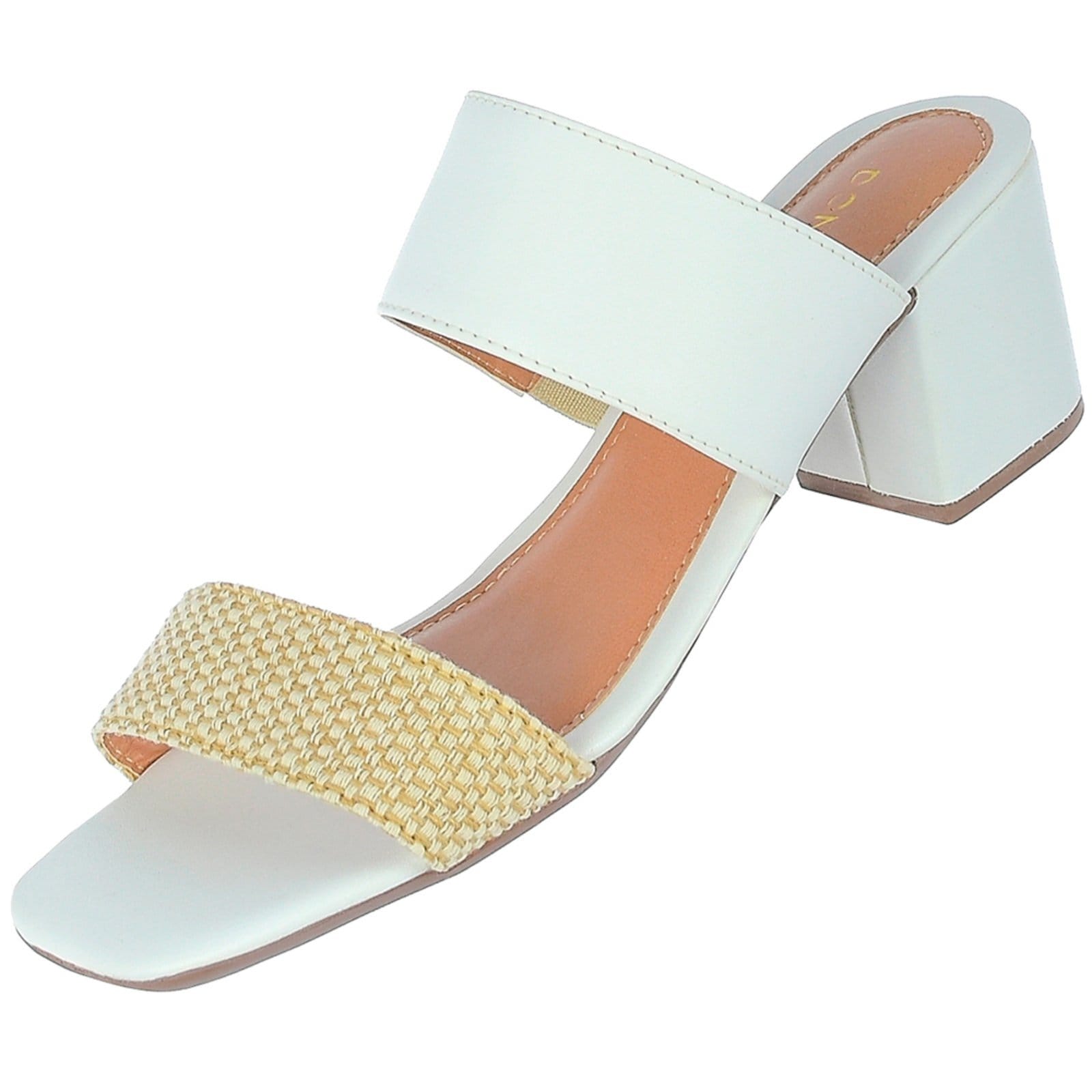 Vista 2 Sandália Feminina Donatella Shoes Bico Quadrado Salto Alto Bloco Juta Branco Monte Shoes nude