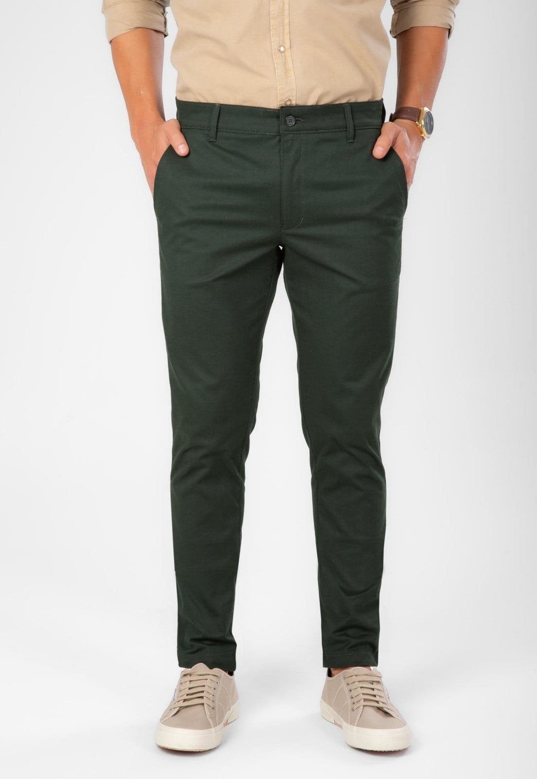 Vista 2 Calça Traymon Skinny Algodão Egípcio Musgo Traymon verde