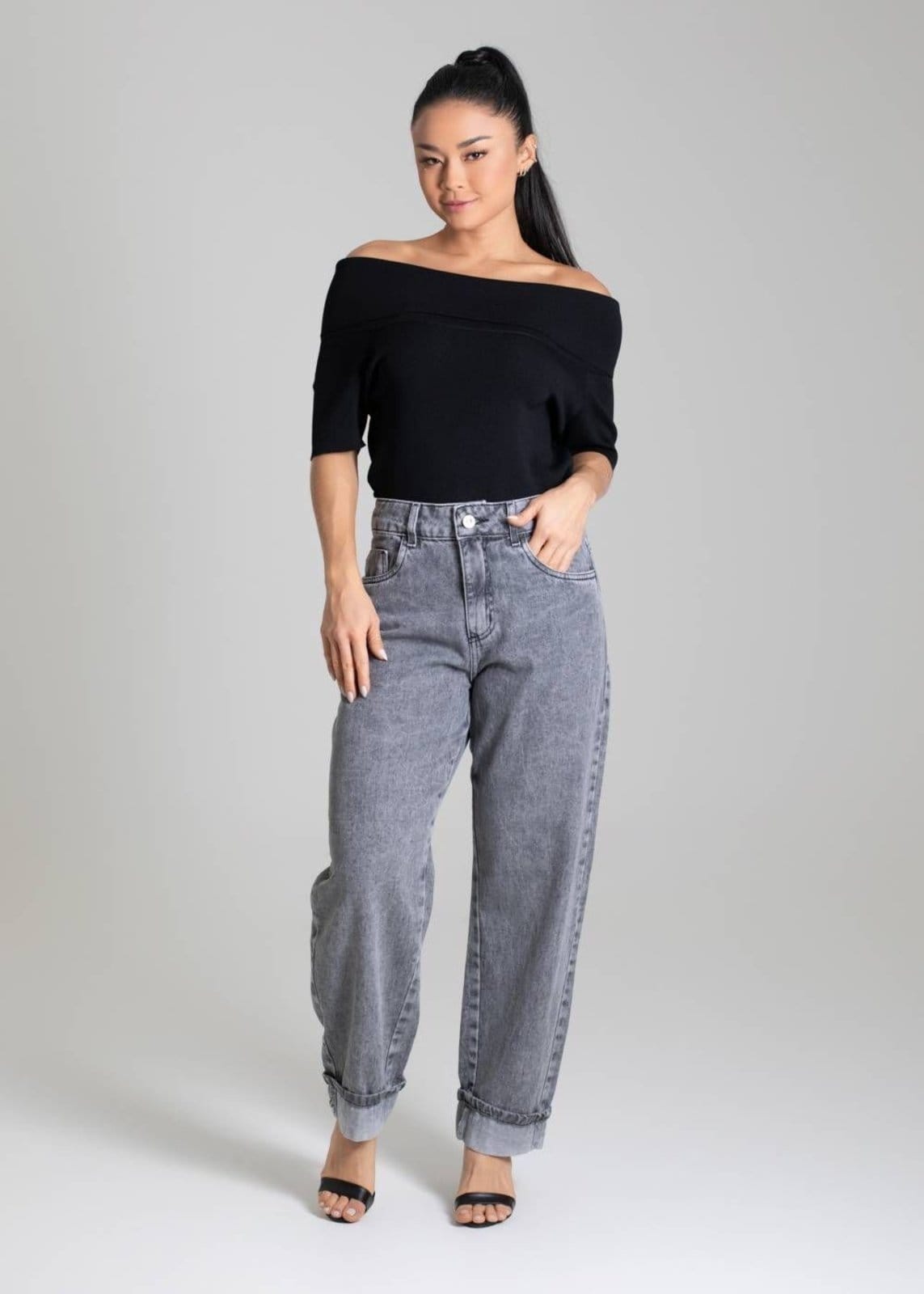 Vista 2 Calça Jeans Sawary Barrel - 280058 Sawary preto