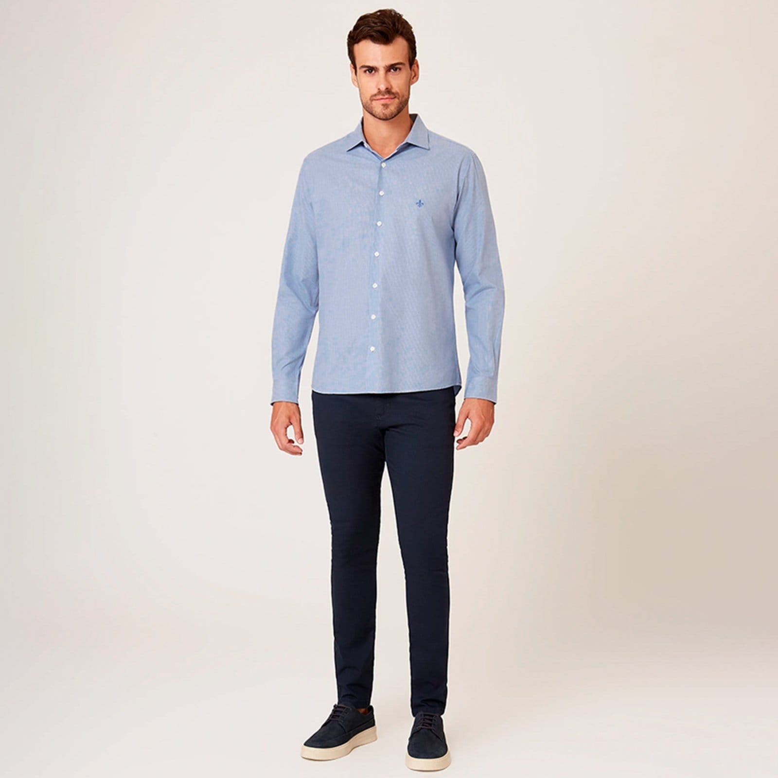 Vista 2 Camisa Dudalina Slim Listrada Ou26 Masculino Dudalina azul