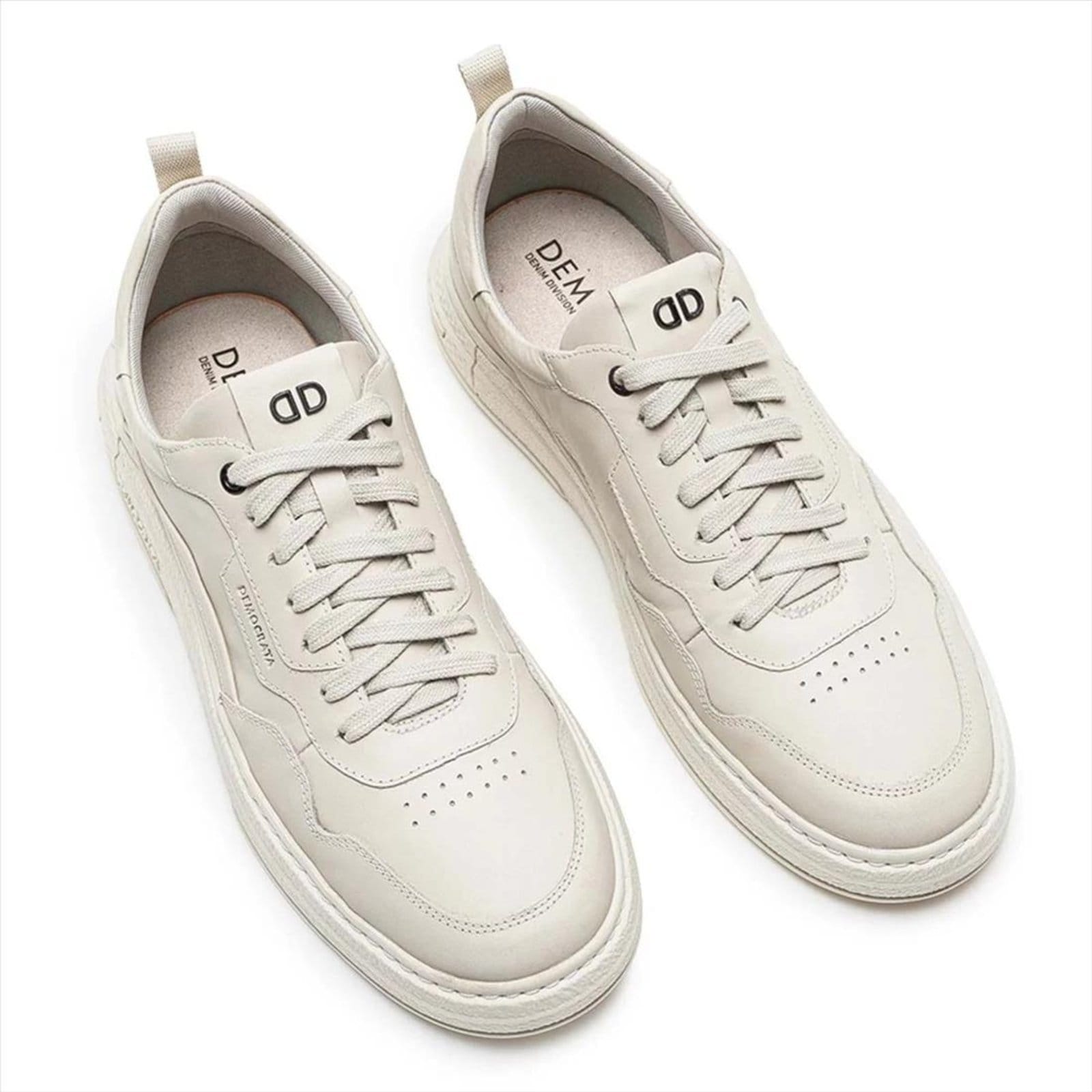 Vista 2 Tênis Couro Democrata Masculino Denim Jake 240201 + Cinto Dupla Face DEMOCRATA bege denim