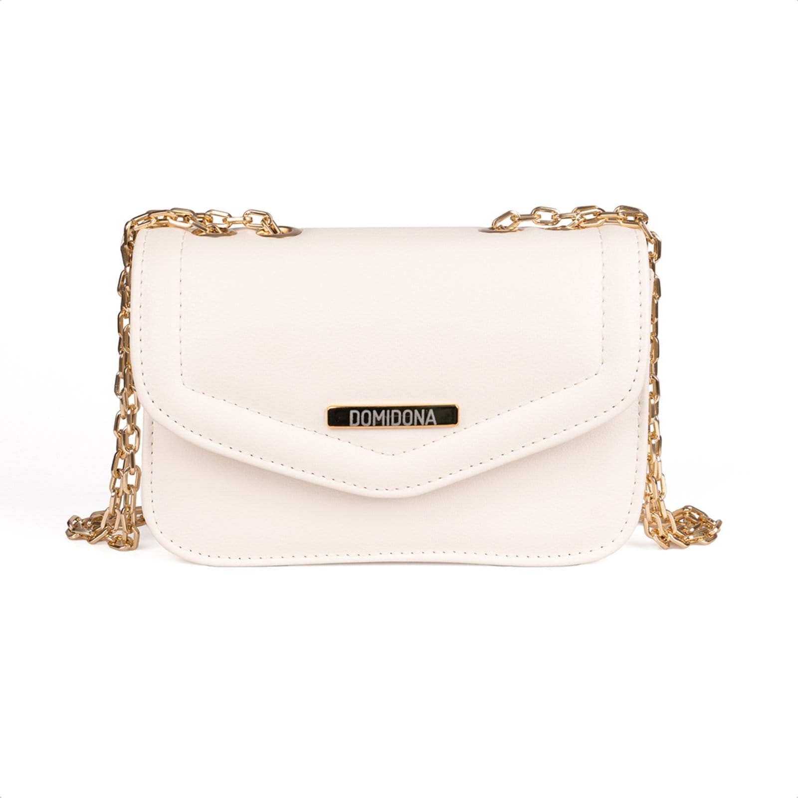 Bolsa Feminina Domidona Mini Bag Off White Pequena com Corrente Dourada