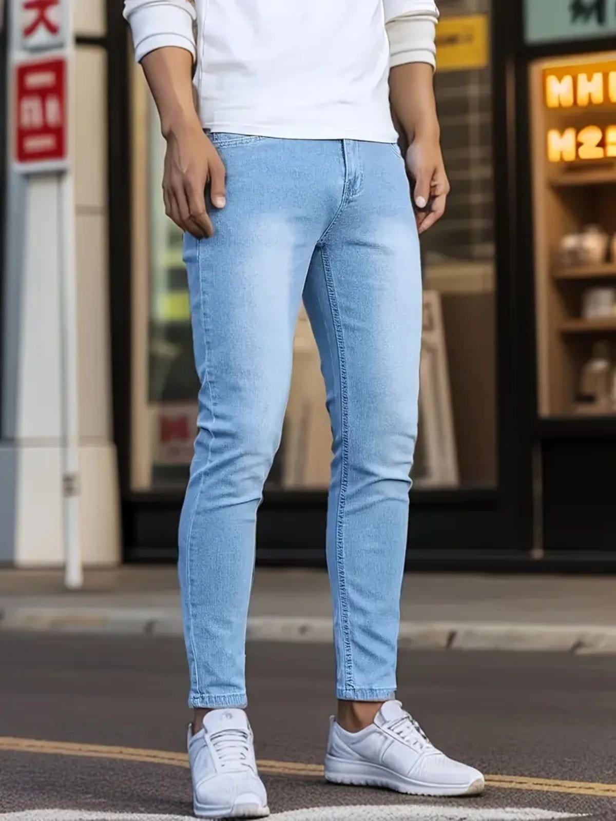Vista 2 Calça Masculina Skinny Kovali Com Elastano Premium Casual Clara Delavê KOVALI FASHION STORE azul/jeans