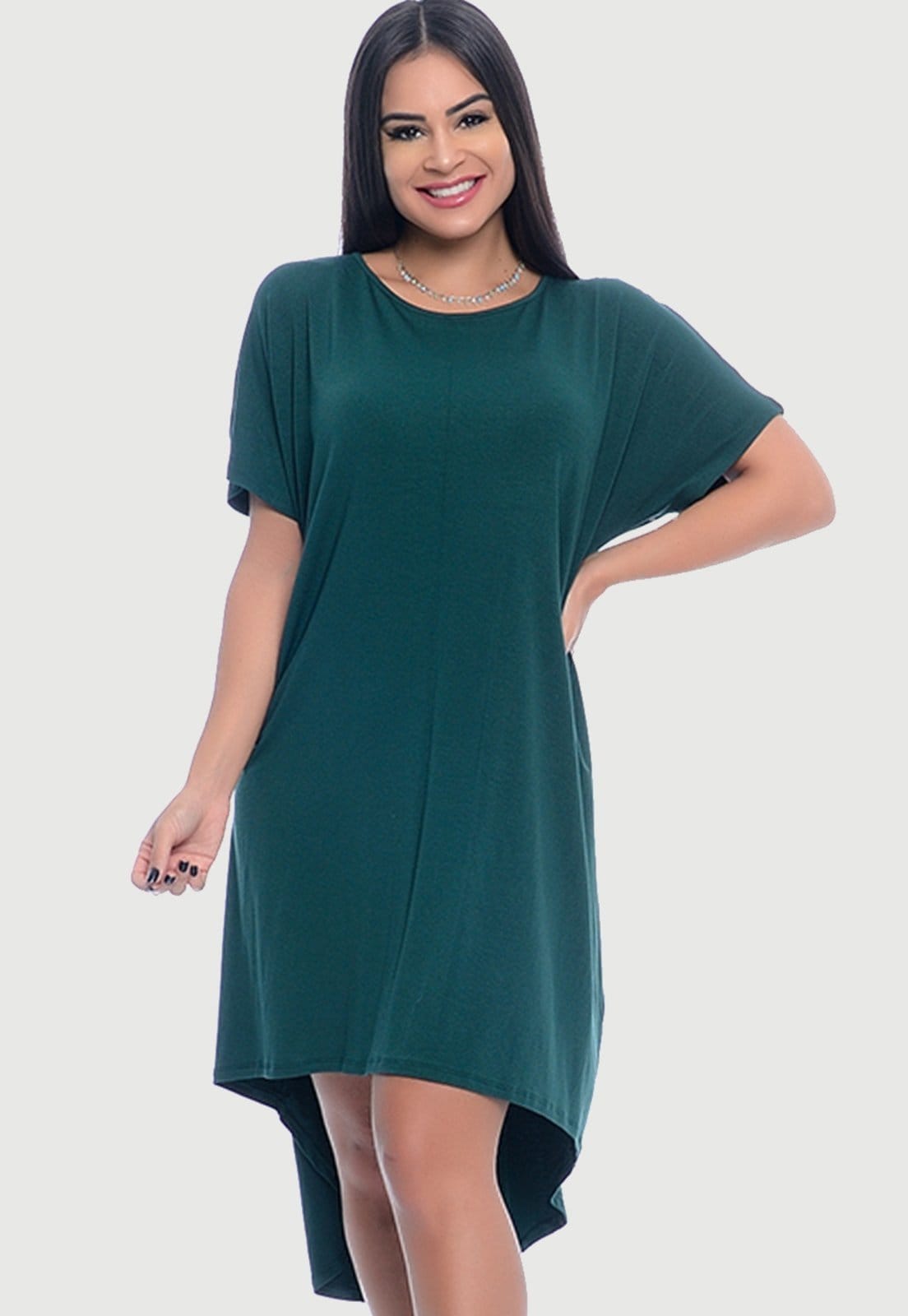 Vista principal Vestido Mullet Decote Redondo B’Bonnie Arya Musgo BBonnie verde