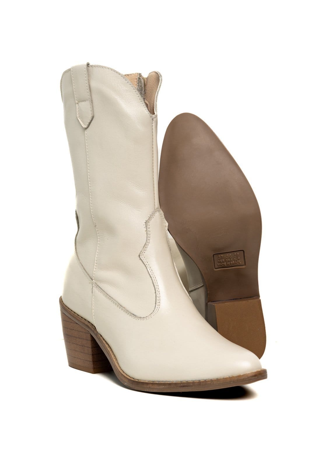 Vista 2 Bota Western Texana Bico Fino Country Couro Off White TELLINI STORE off-white white