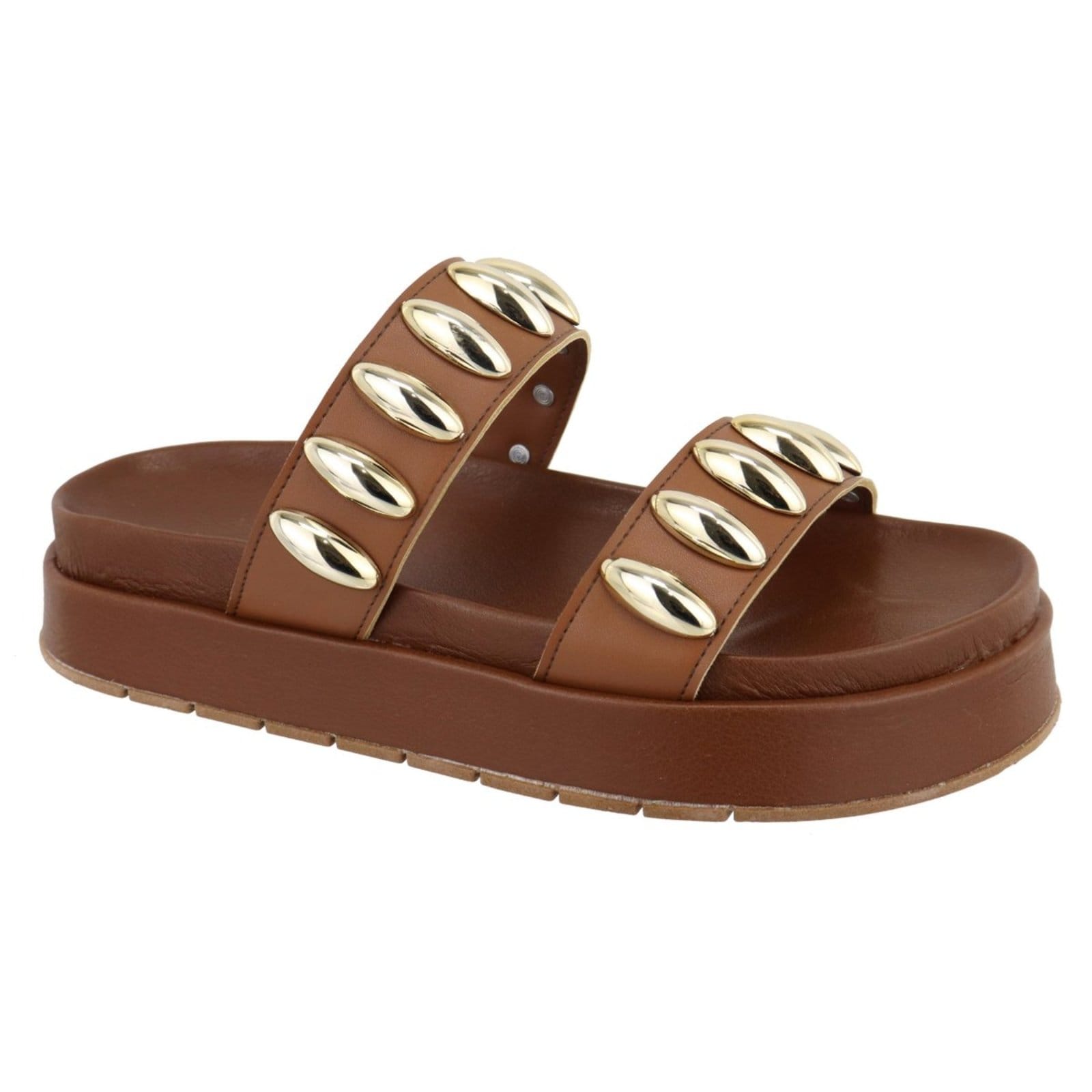 Sandalia Papete Flatform Feminina Metais Sola Alta