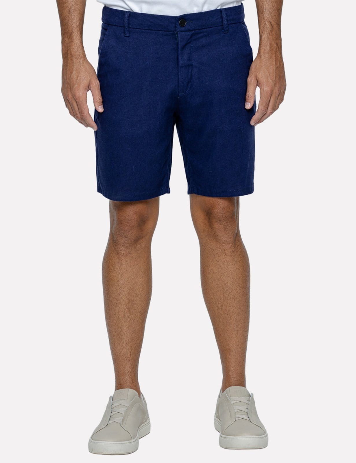 Bermuda K&J Black Masculina Regular Linen Flex Azul Marinho