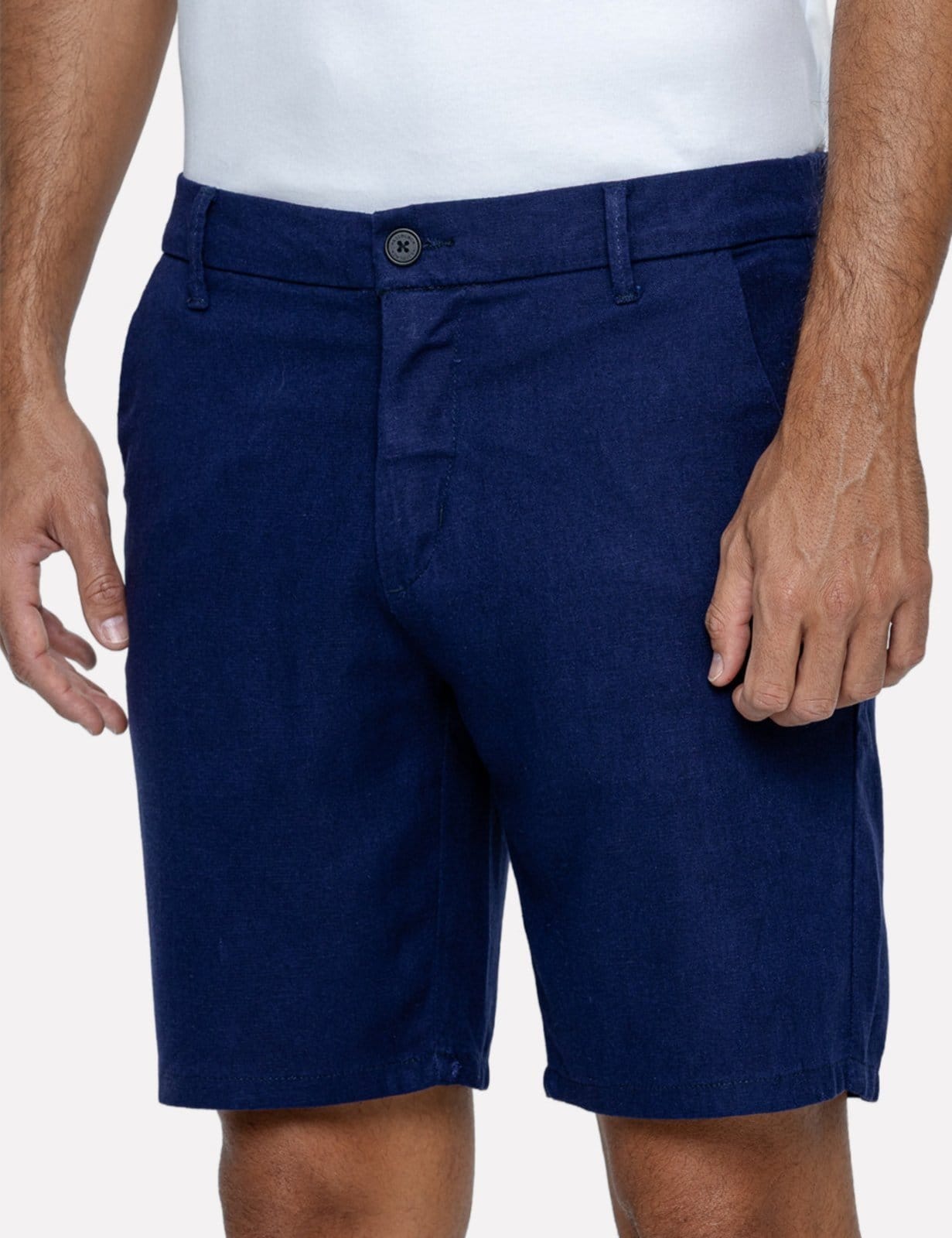 Vista 2 Bermuda K&J Black Masculina Regular Linen Flex Azul Marinho King E Joe azul marinho black