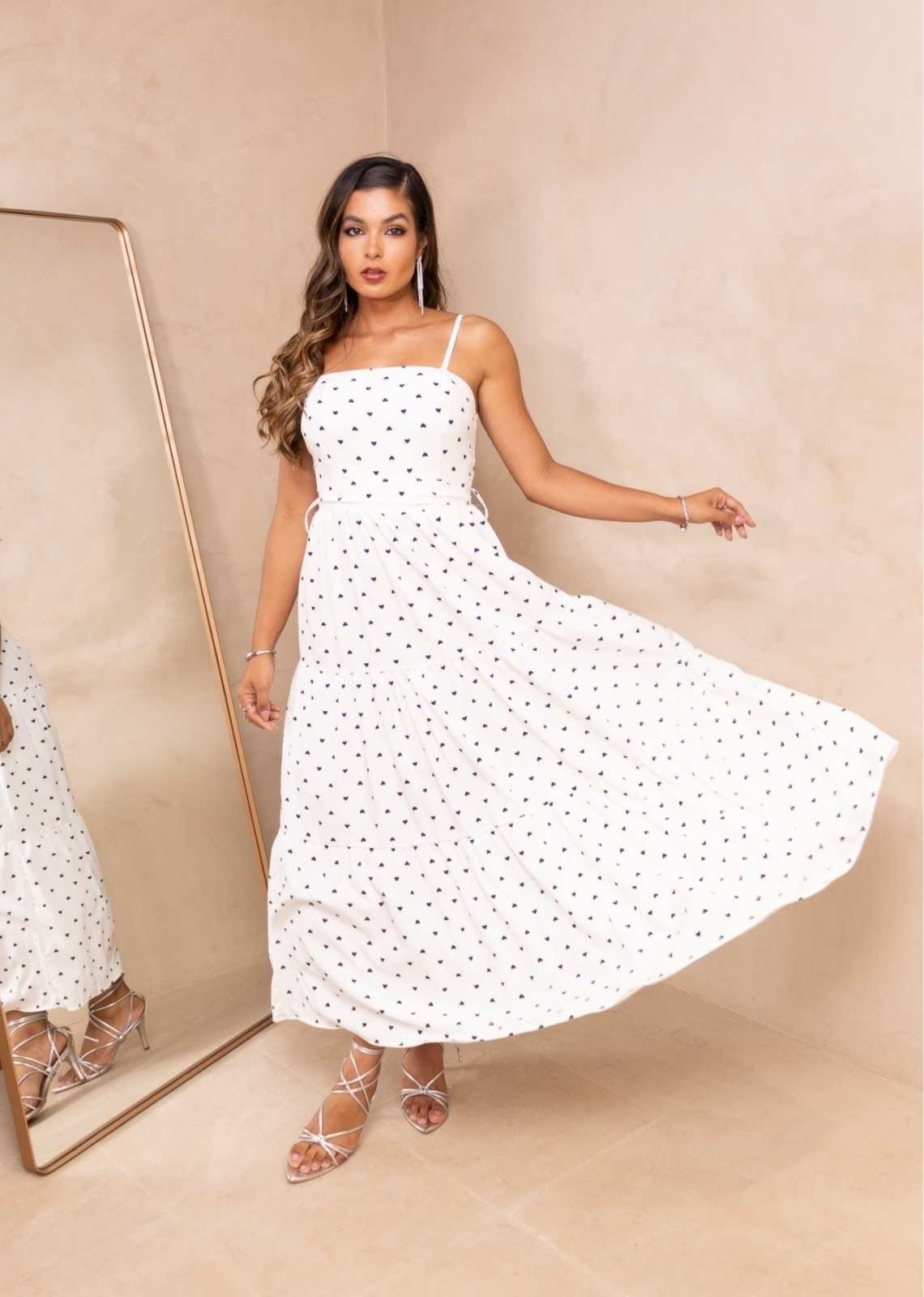 Vista 2 Vestido Alcinha Midi Zamia Coração Cia do Vestido branco