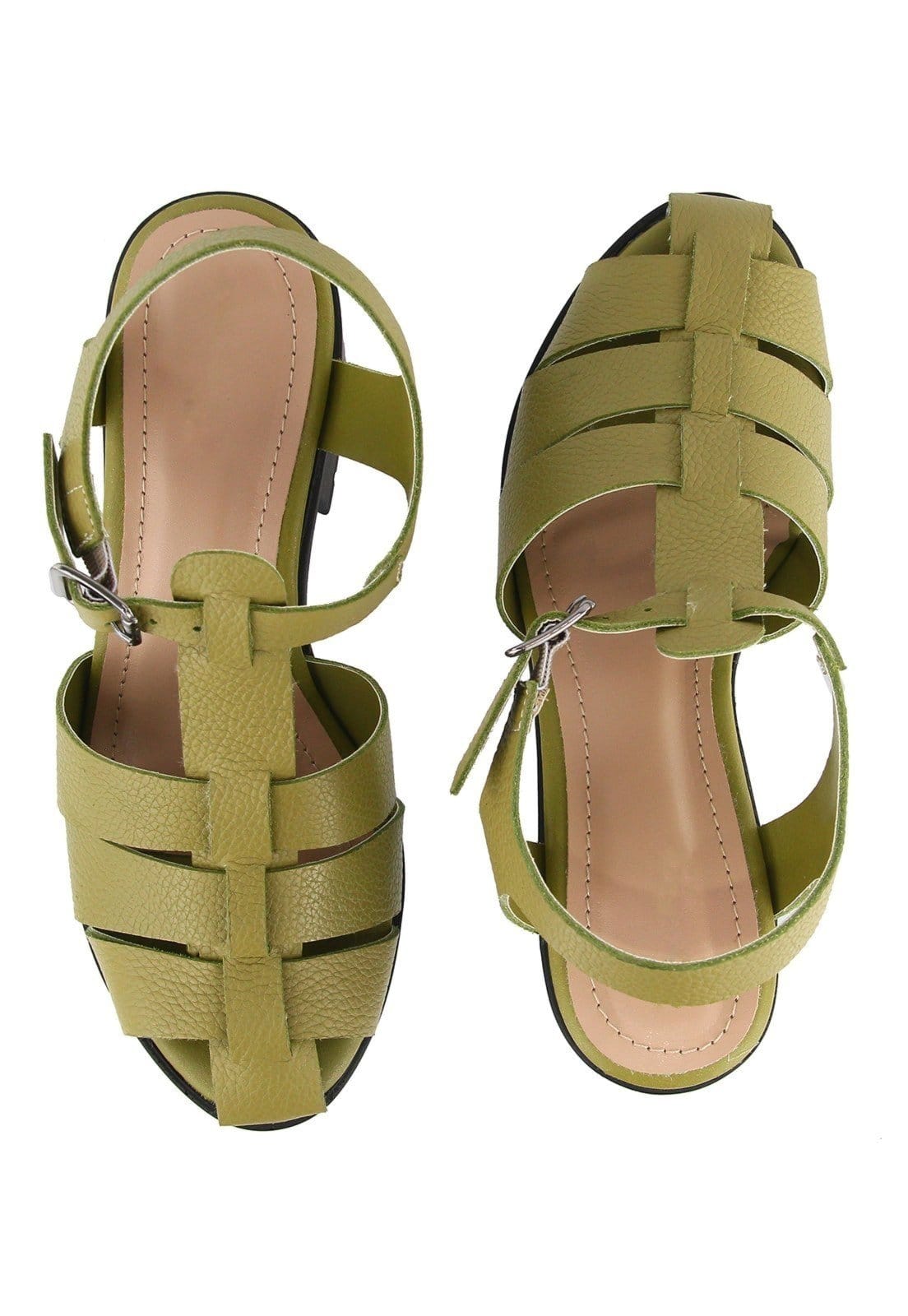 Vista 2 Sandália Tratorada em Couro Salto Bloco Tiras Maria Paula Kiwi MARIA PAULA verde oliva