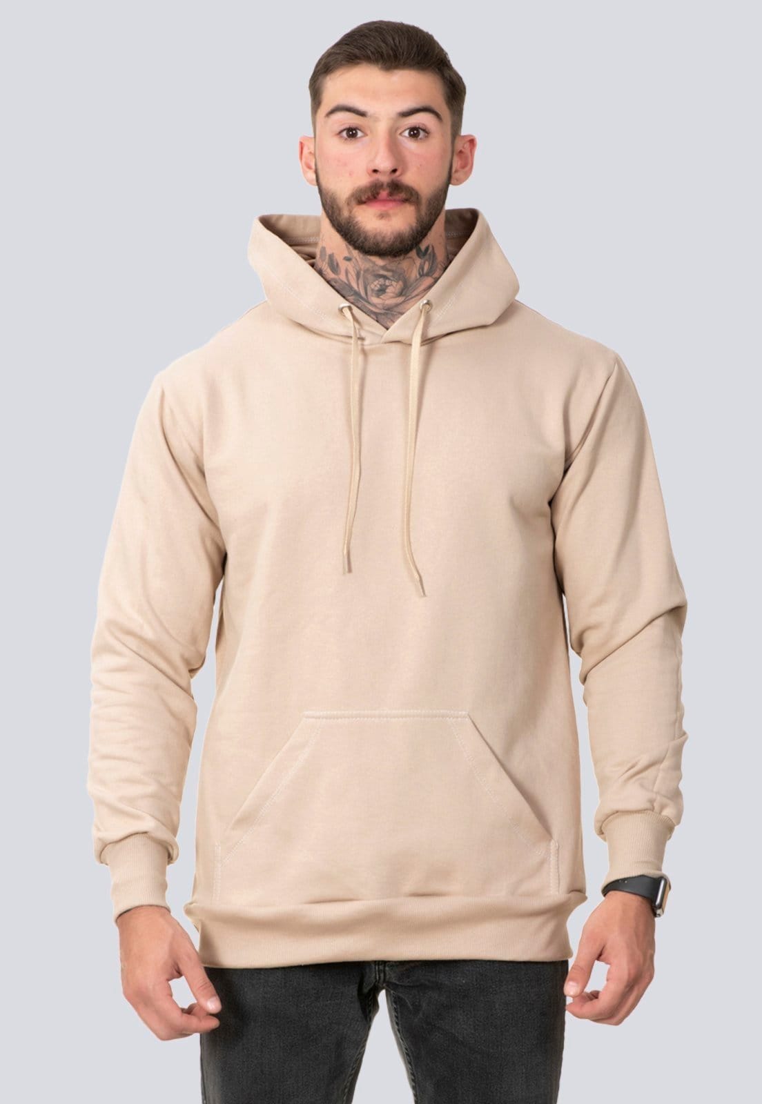 Vista 2 Moletom Masculino Blusa de Frio Canguru Positive Vitality Lucas Lunny bege