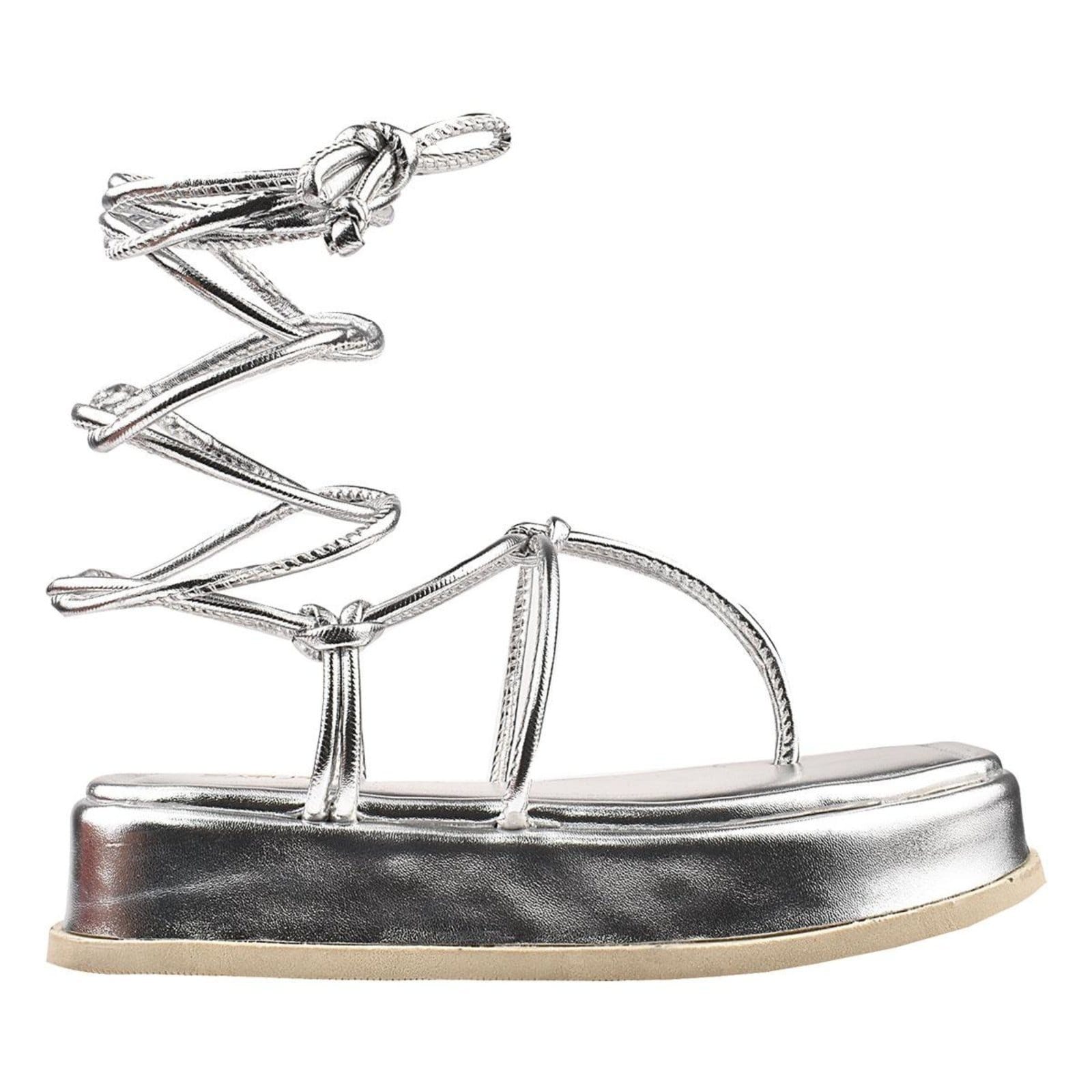 Sandália Feminina Flatform Metalizada Amarração Plataforma