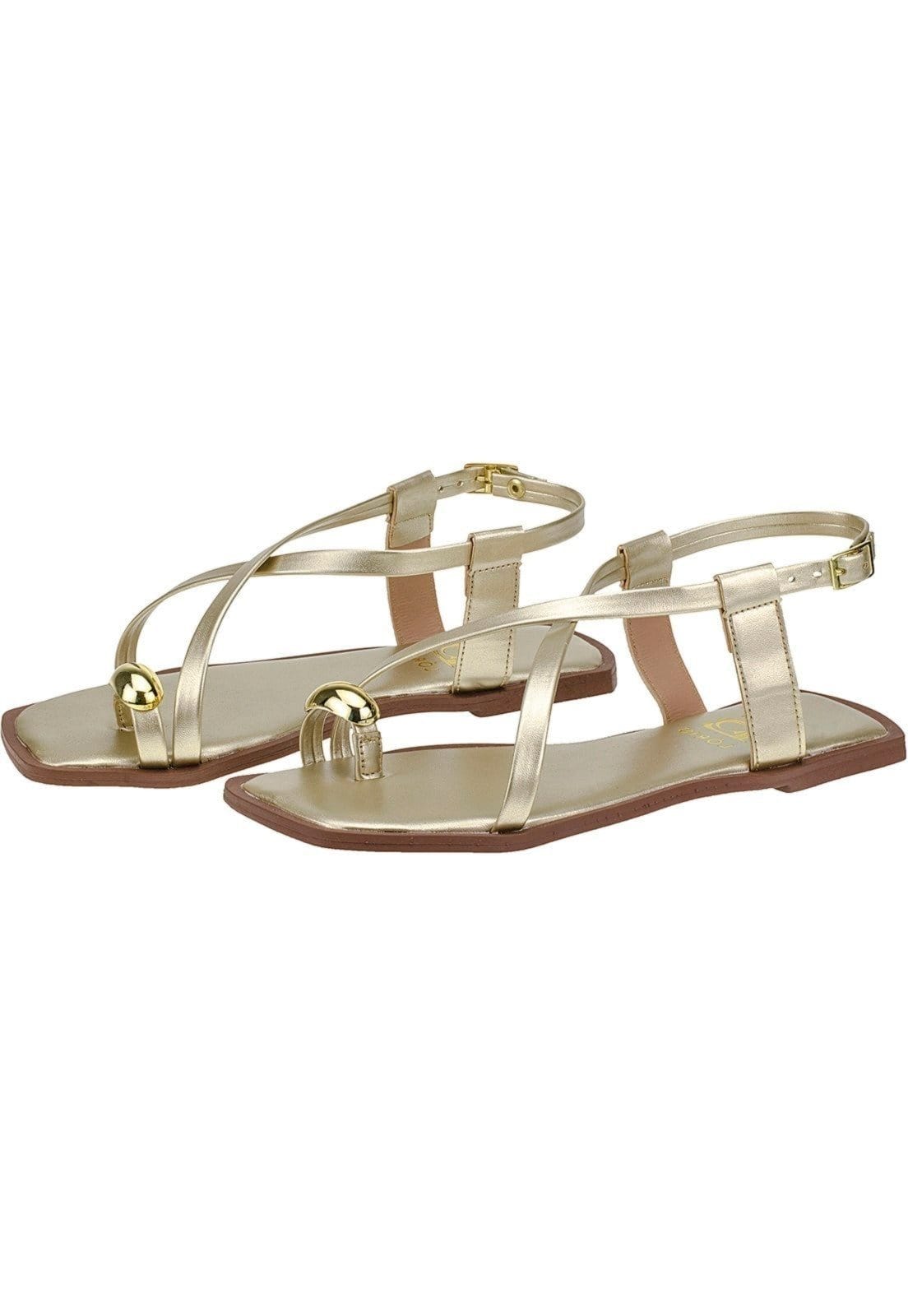 Vista 2 Sandália Lóris Shoes Rasteira de Tiras com Enfeite ABS Confortável Rasteirinha 3988 Ouro LÓRIS SHOES dourado/preto