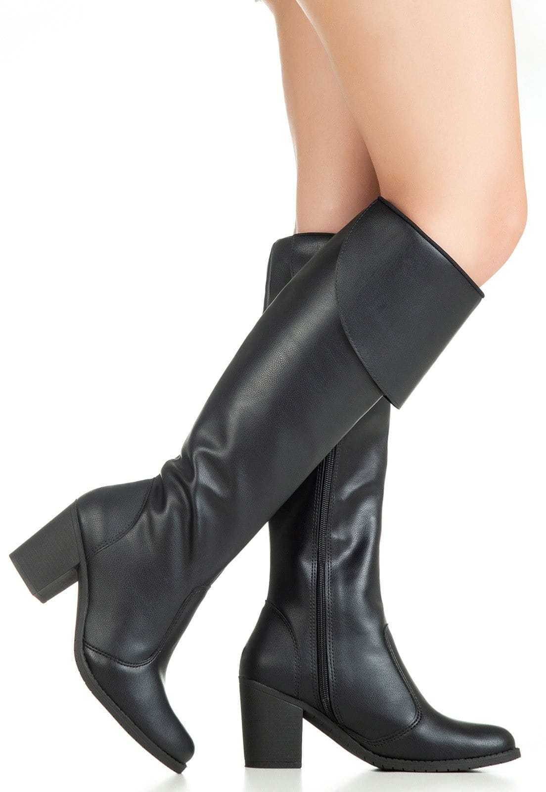 Vista 2 Bota Feminina Over The Knee GiGiL Salto Alto Bloco Bico Redondo Gigil preto