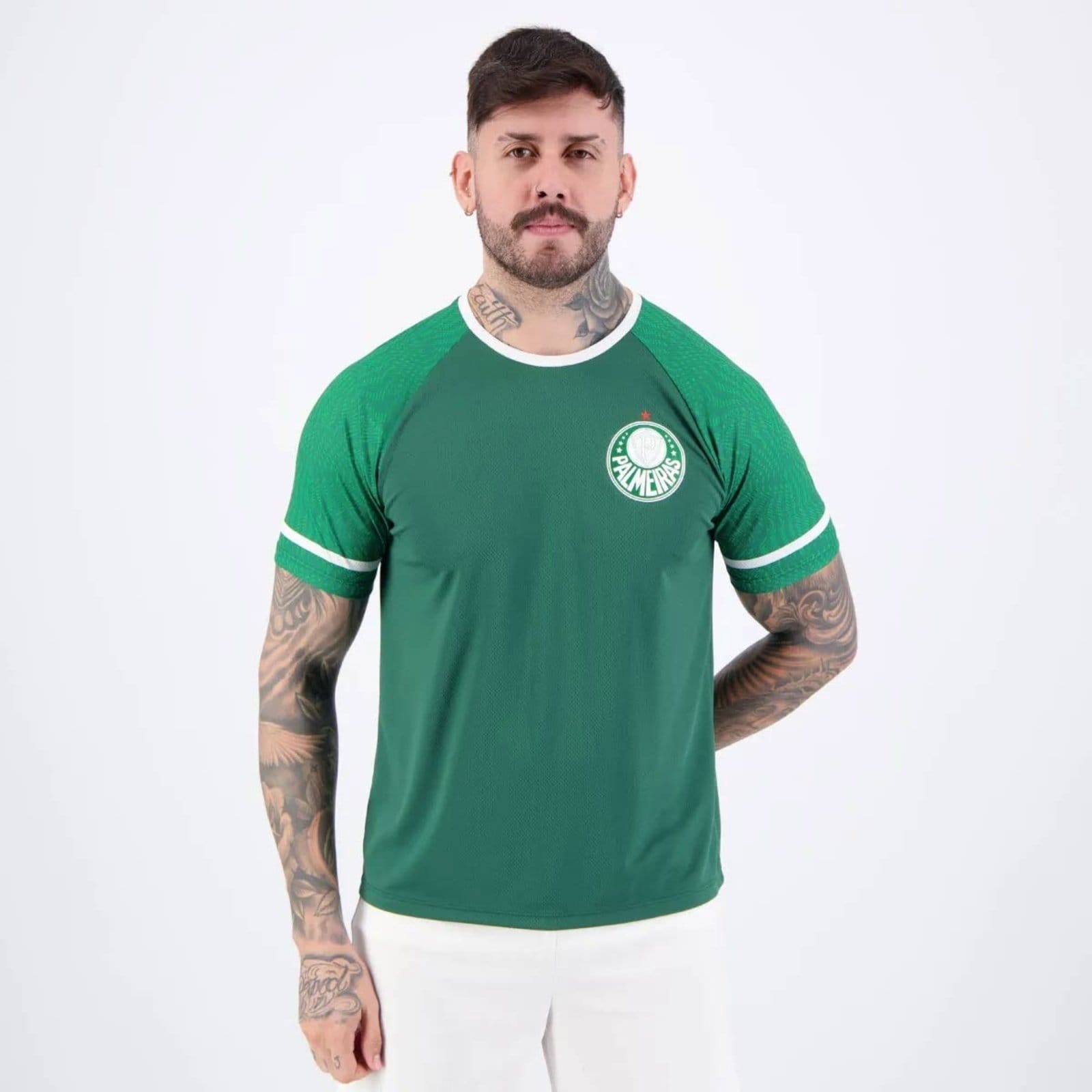 Vista 2 Camisa Palmeiras Verdão Estêvão 41 Escudo Betel verde