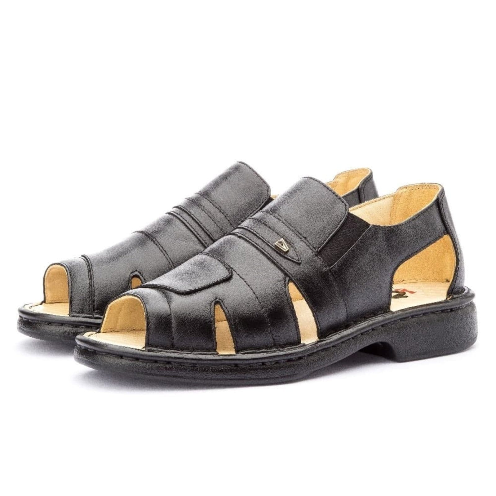 Vista 2 Sandália Clube do Sapato de Franca de Couro Antistress Conforto DFT Lucca Preta Clube do Sapato de Franca preto