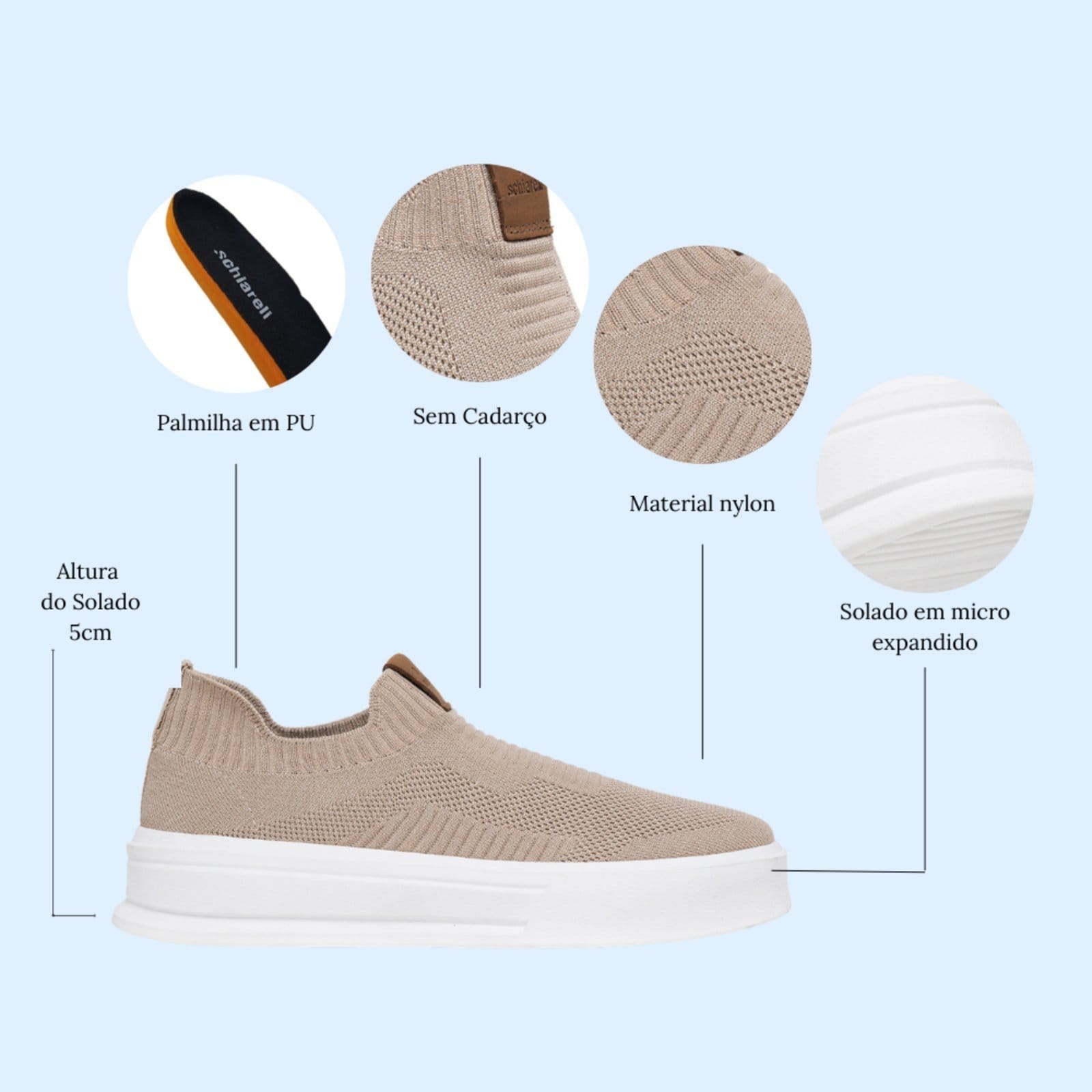 Vista 2 Sapatênis Masculino Knit Meia Brown Confortável Estiloso Casual 325 Schiareli bege/caramelo brown