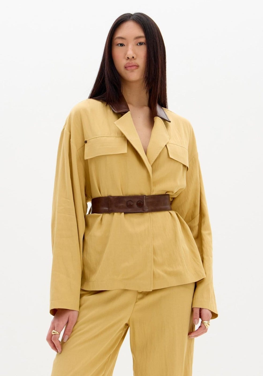 Jaqueta Com Gola Em Pu e Cinto