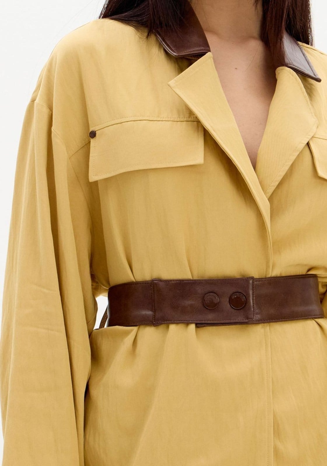 Vista 2 Jaqueta Com Gola Em Pu e Cinto My Favorite Things bege