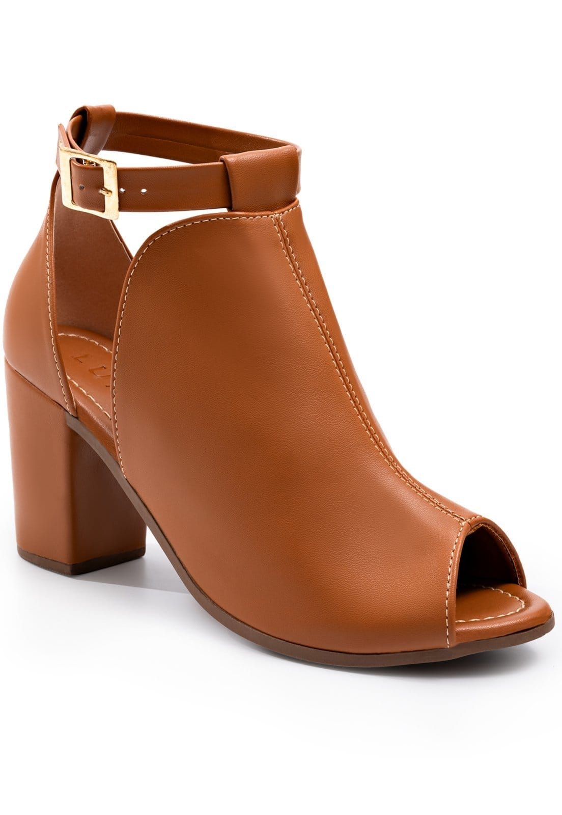 Vista 2 Sandália Ankle Boot Feminina Lumiss Bota Salto Grosso Fechada Confortável Marrom LUMISS caramelo