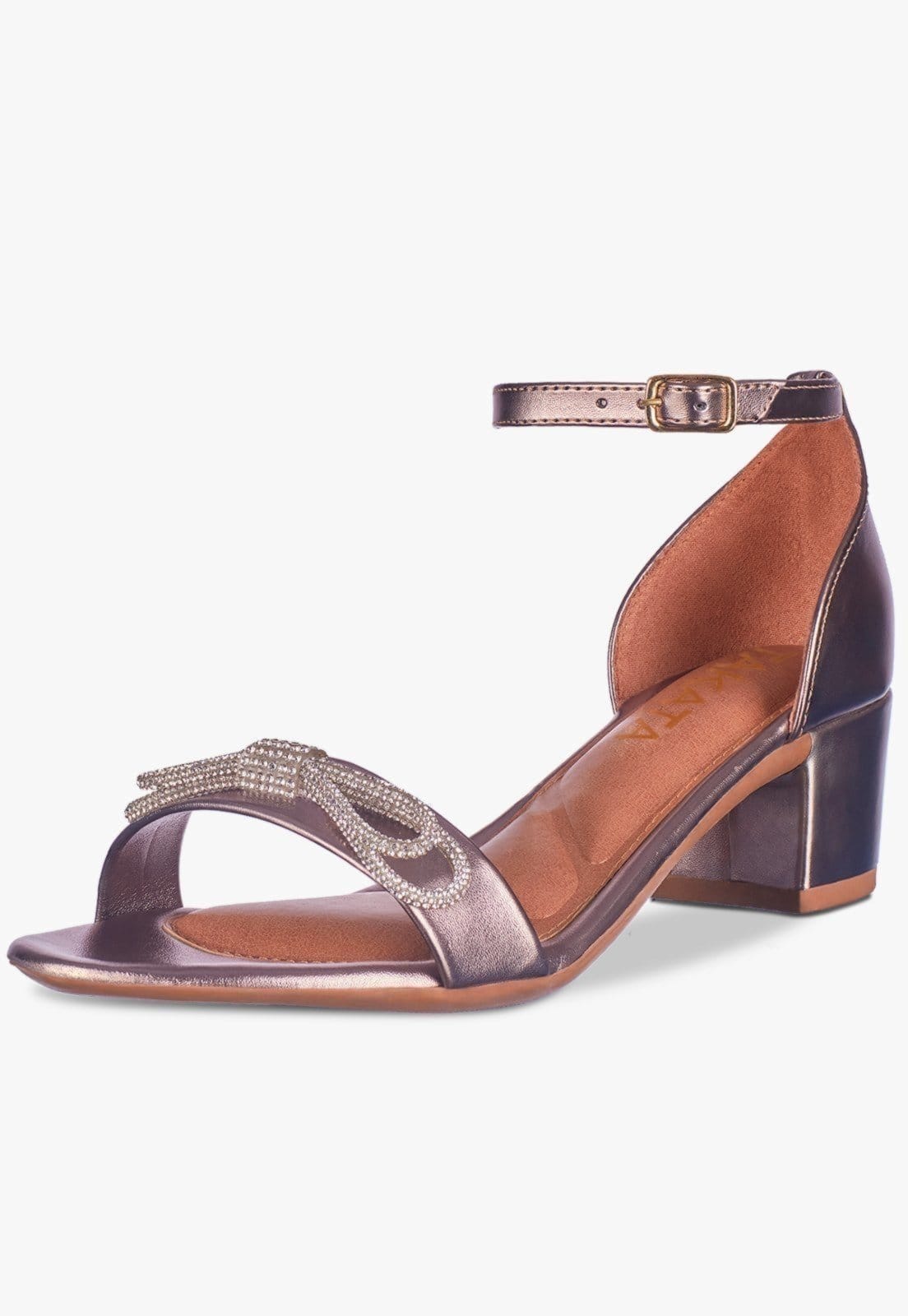 Sandália Feminina Salto Bloco Quadrado Baixo Sapato Laço Cristal Pratavelho