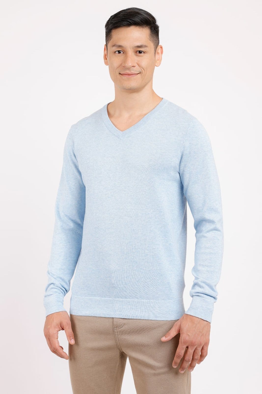 Tricot Aramis Gola v Manga Longa Azul Claro