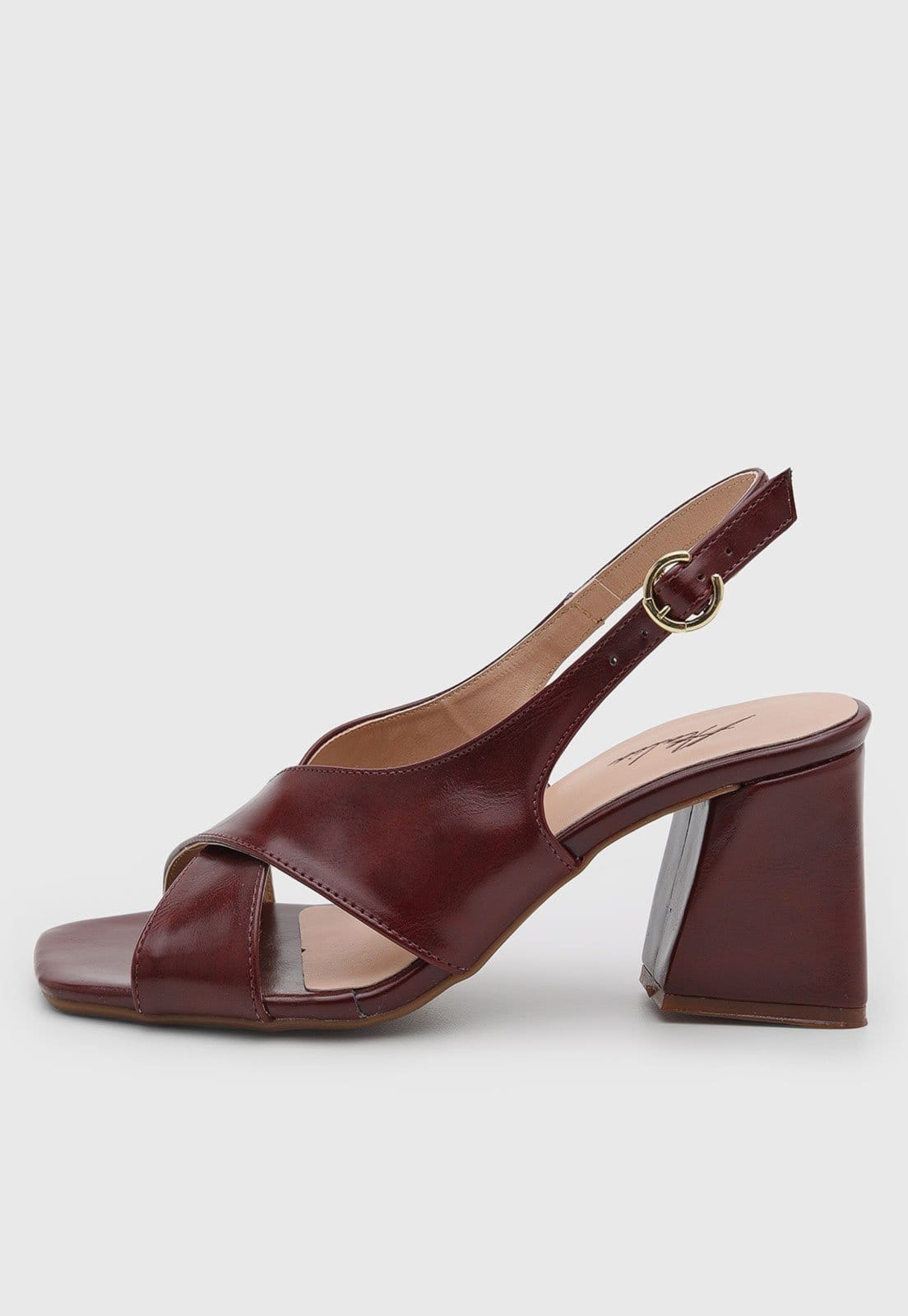 Sandália Salto Geométrico Feminina Atalia Shoes Madrid Marsala Tiras Cruzadas Slingback Tendência 2026