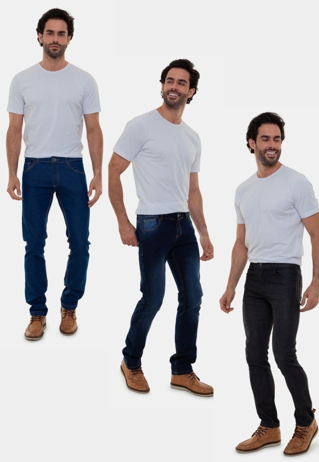 Vista 2 Kit 3 Calças Jeans Masculinas Lavagens Diferentes Premium Escura Americana Versatti Jeans azul