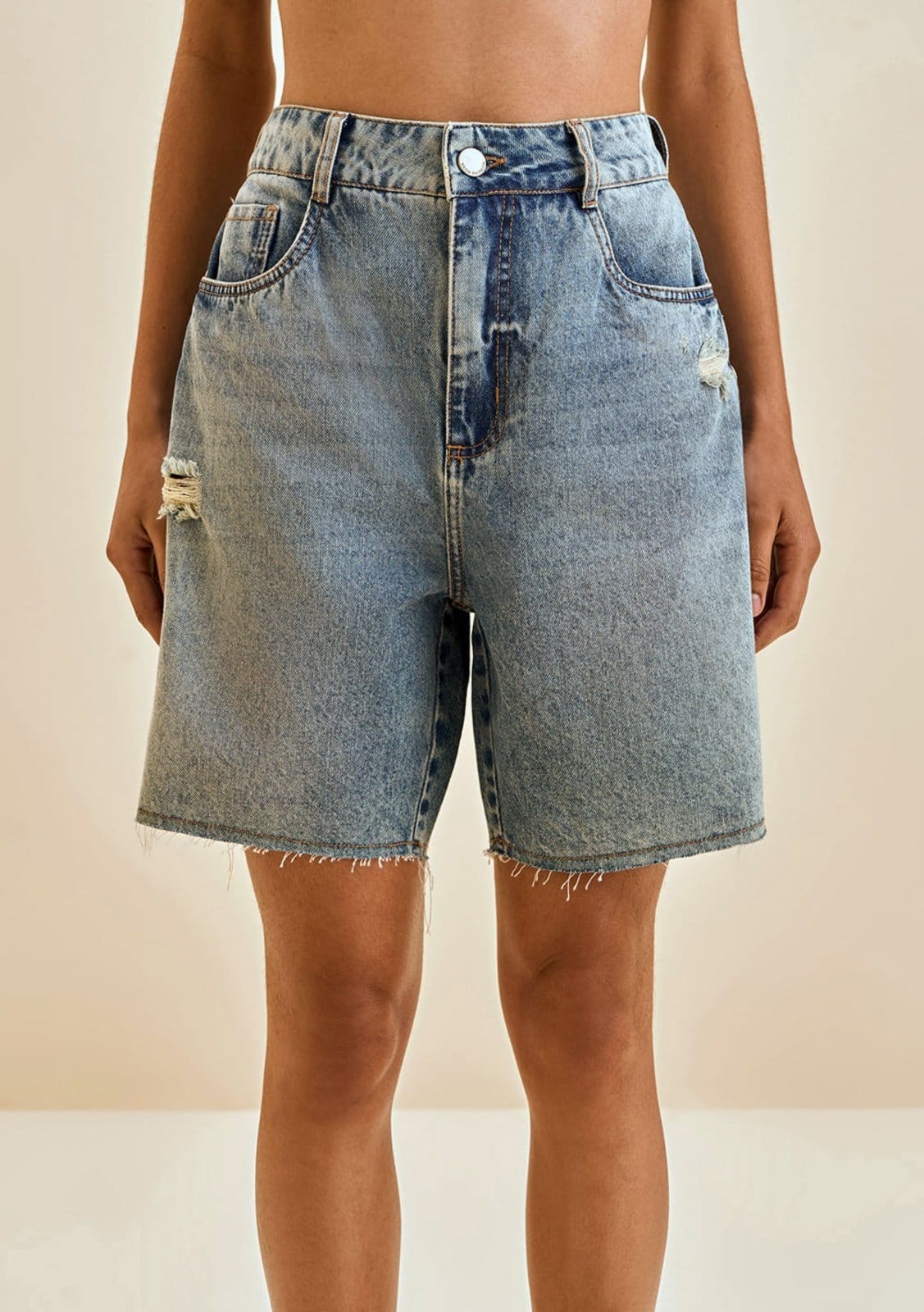 Bermuda Morena Rosa Reta Alta Azul - 2