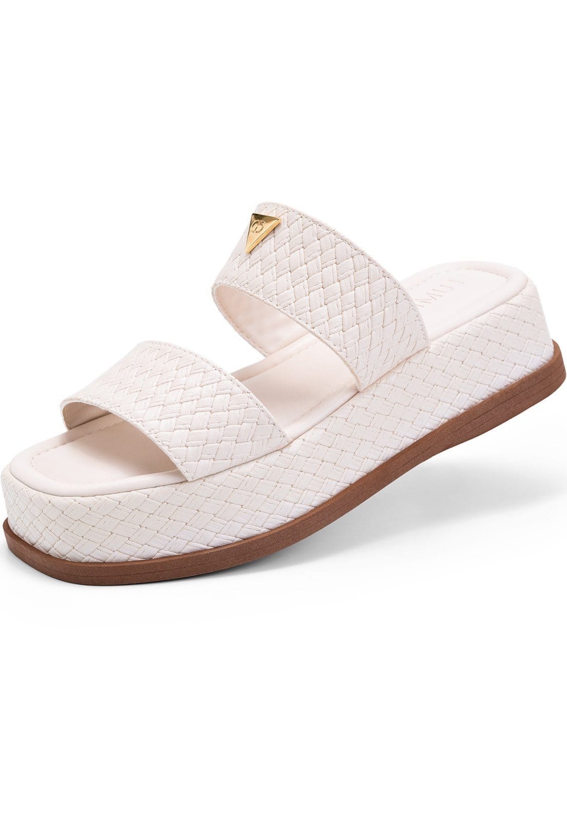 Sandália Feminina Lumiss Tamanco Flatform Juta Bico Quadrado Tressê Enfeite Metalizado Off White