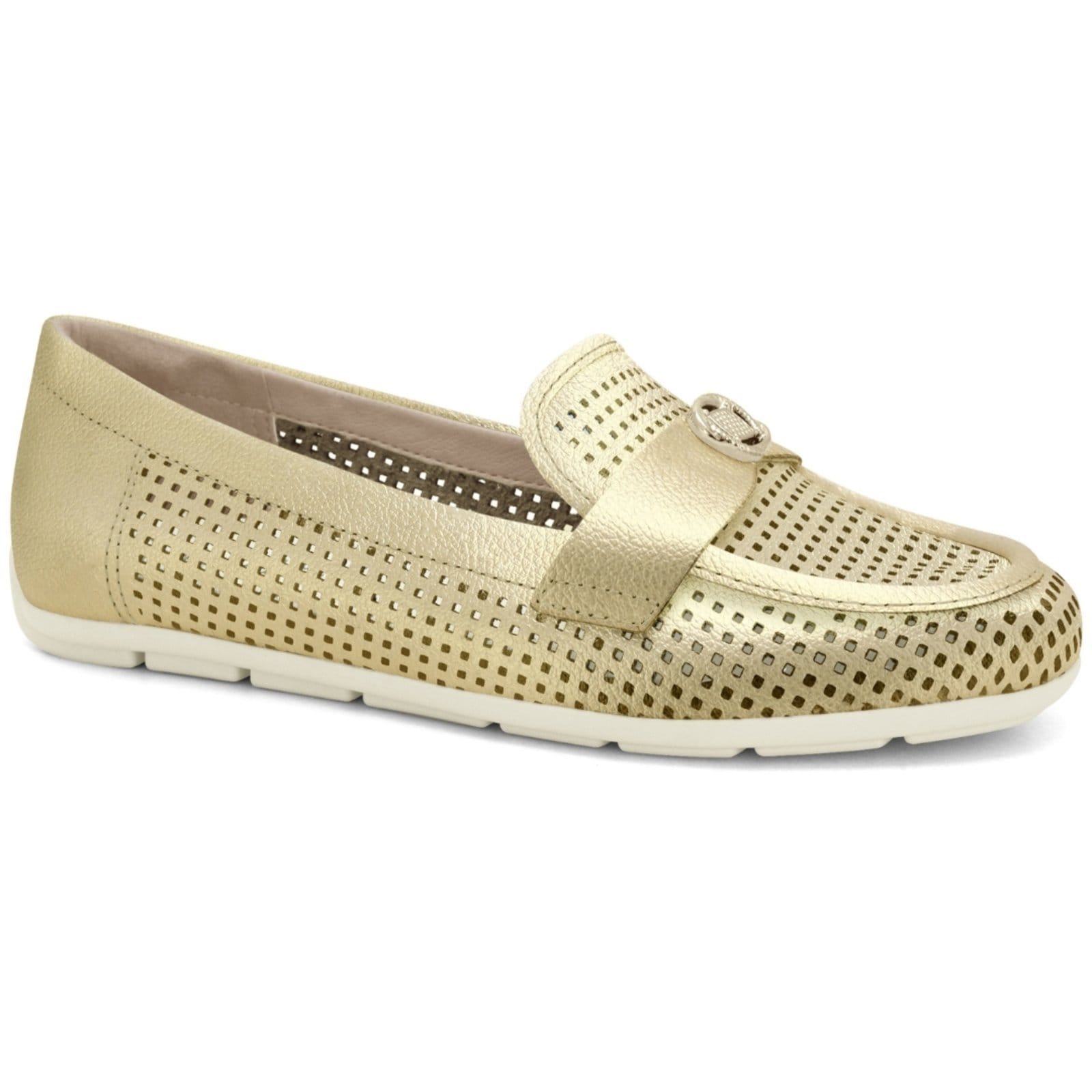 Mocassim Feminino Couro Ouro Vazado Comfortflex 2561332-7