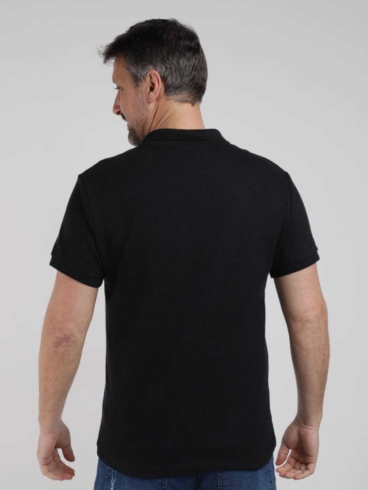 Vista 2 Polo Malhão Rústico Manga Curta Masculina DZero preto