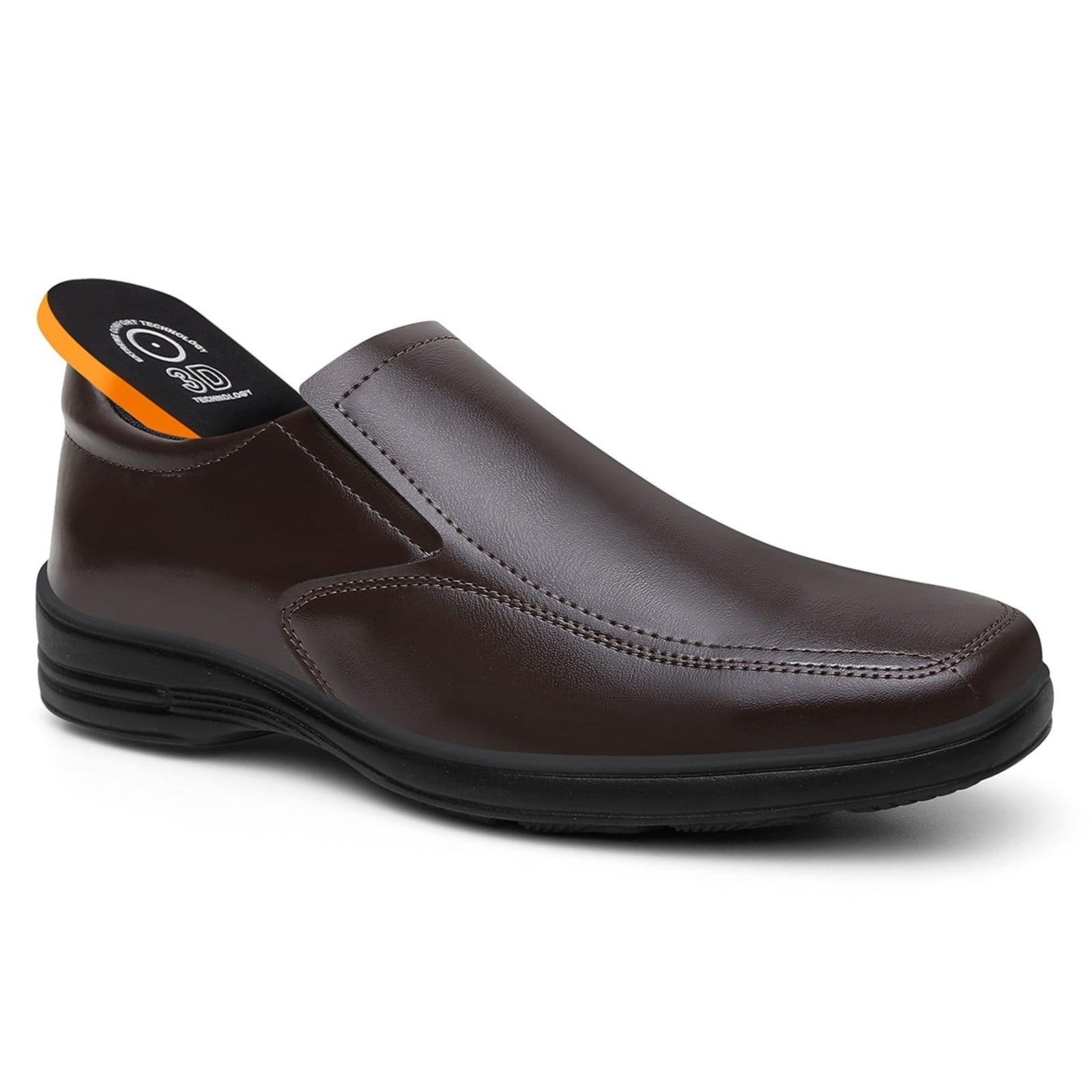 Vista 2 Sapato Masculino Conforto Anna Andrade Casual Social Slip On Bico Quadrado Anatômico Anna Andrade café