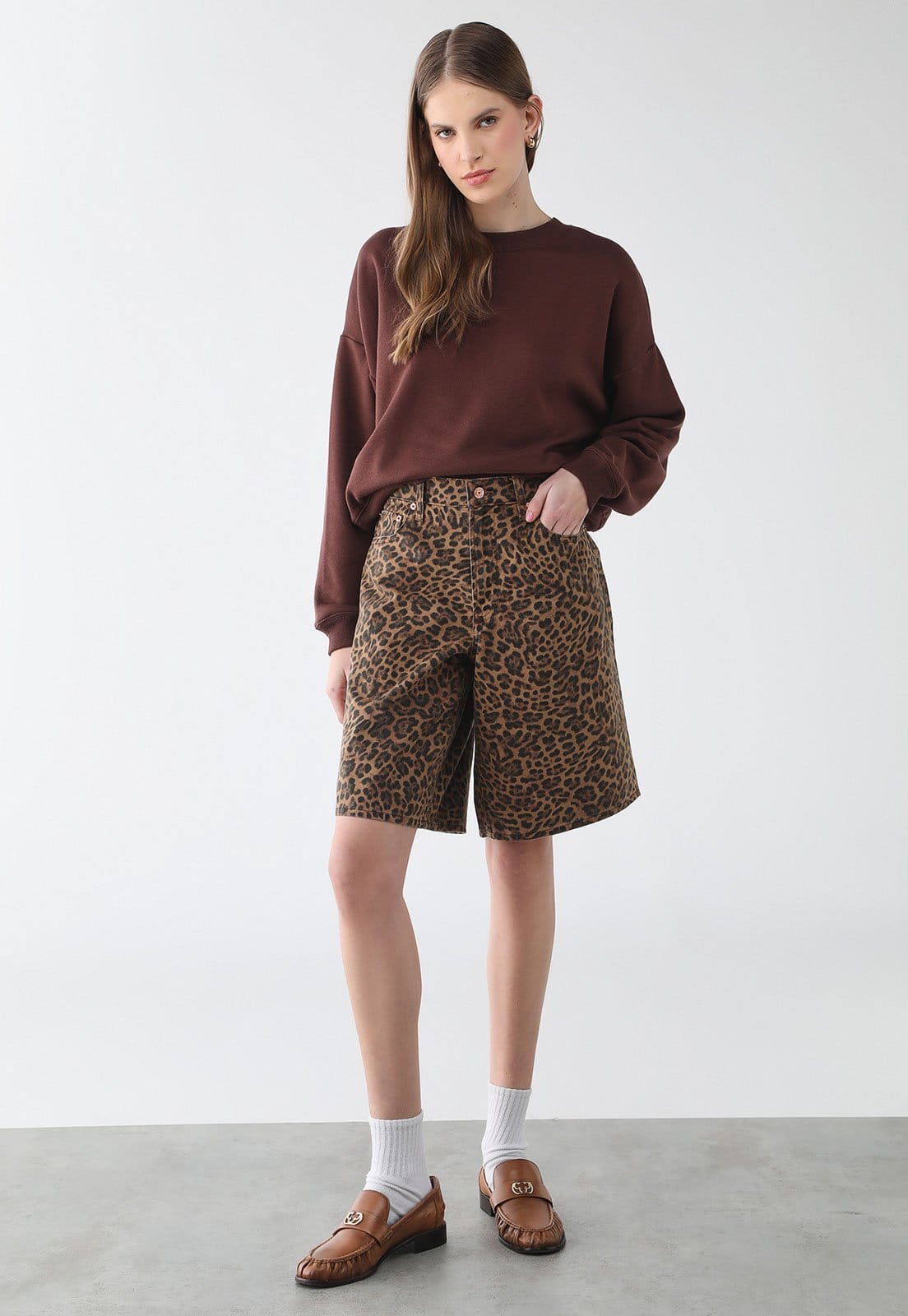 Vista 2 Bermuda Feminina GAP Animal Print GAP caramelo