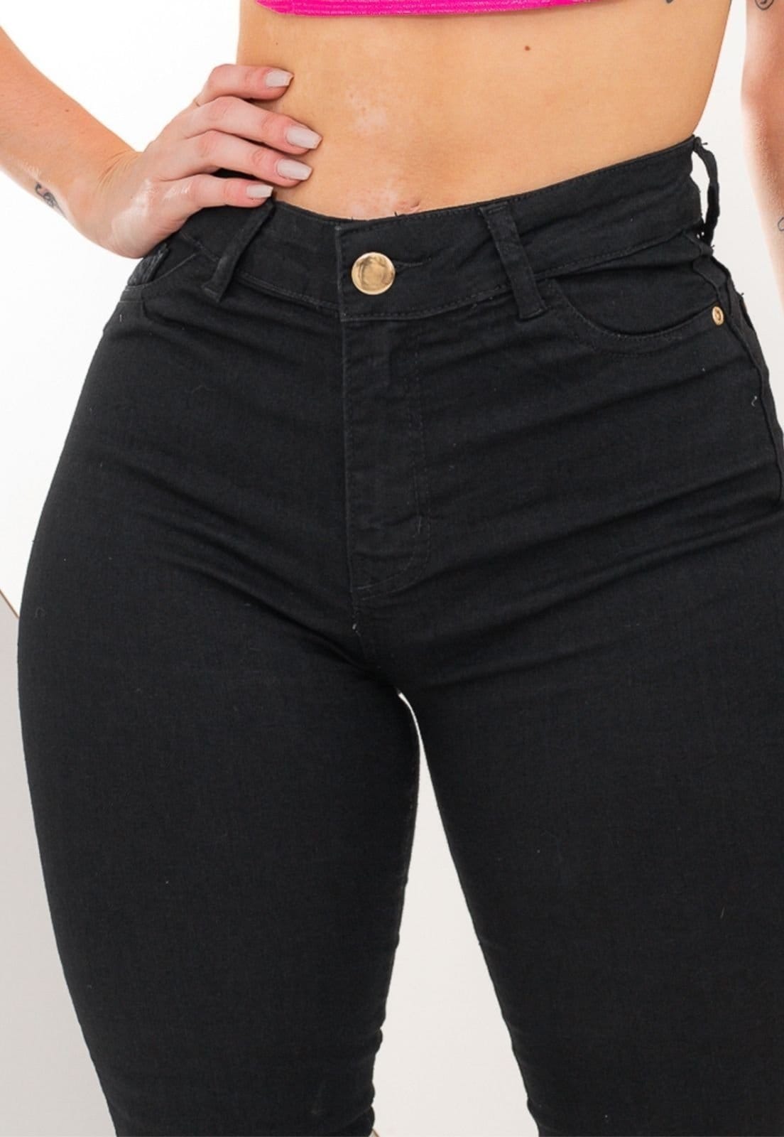 Vista 2 Calça Skinny Jeans Preta Feminina com Elastano Confortável e Caimento Perfeito TEX JEANS preto