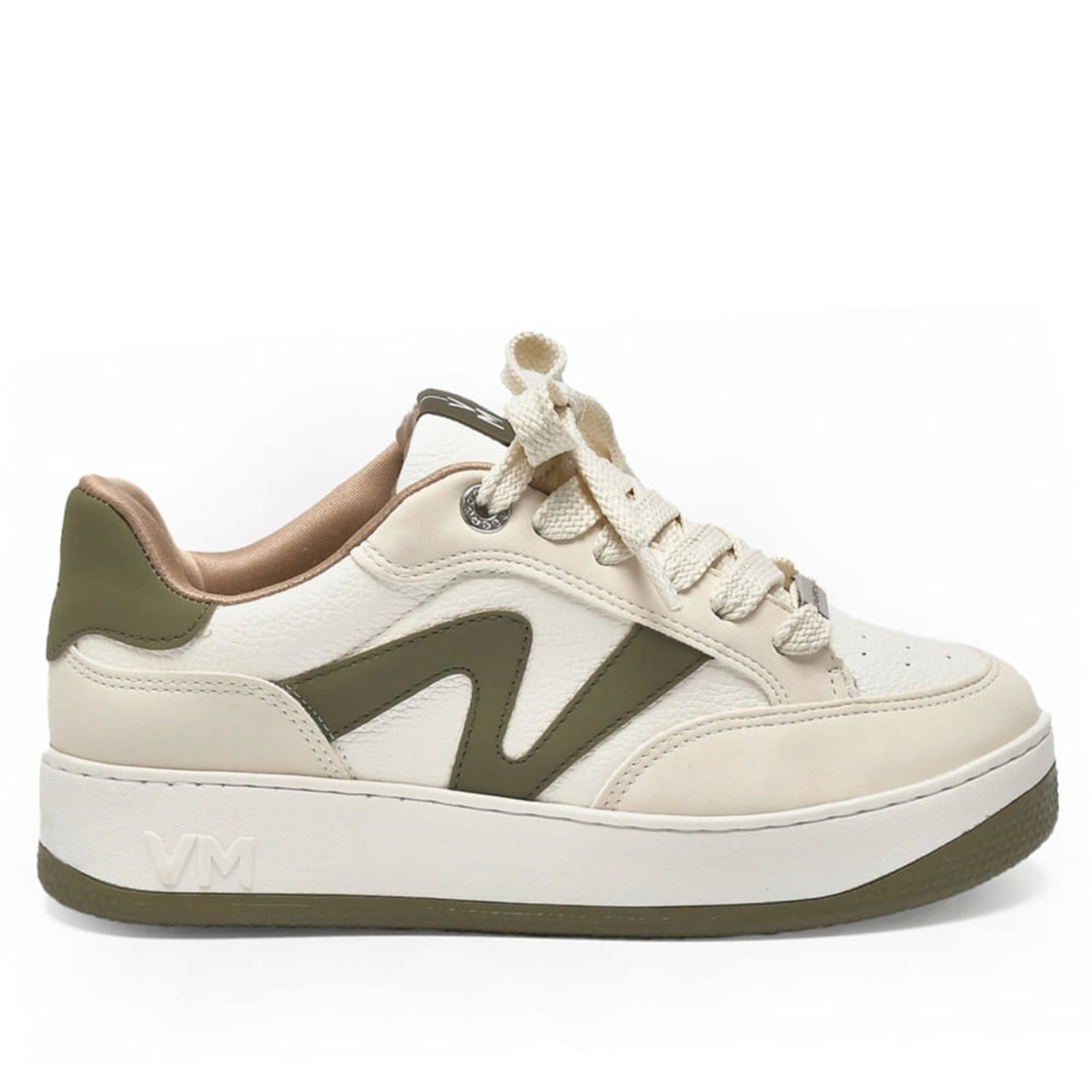 Tênis Feminino Via Marte Casual Bege Claro/Verde Escuro