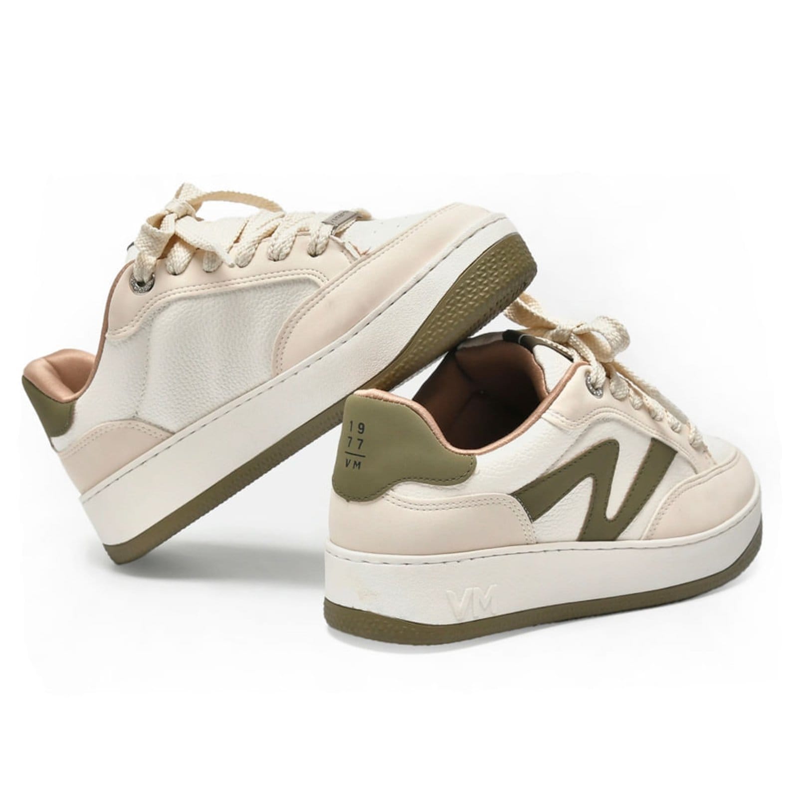 Vista 2 Tênis Feminino Via Marte Casual Bege Claro/Verde Escuro VIA MARTE bege verde