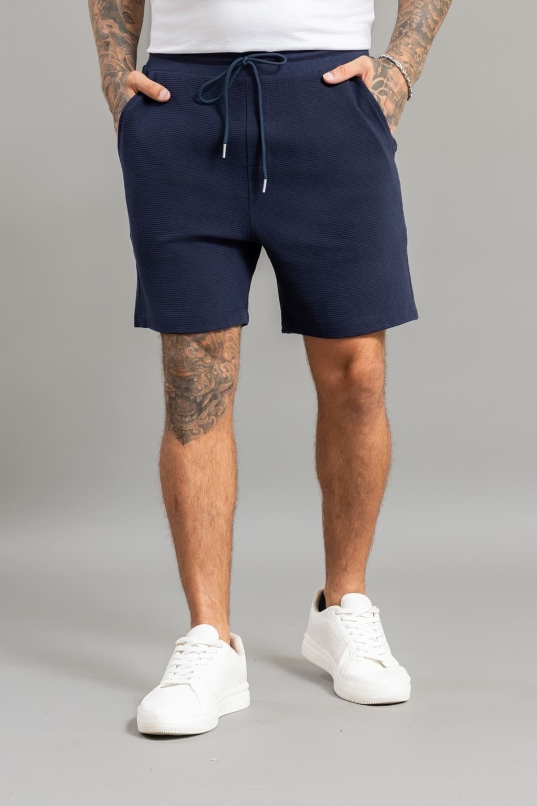 Bermuda Moletom Masculina Canelada com Poliéster e Cordão Marinho