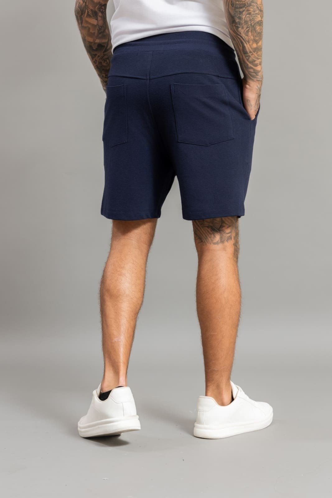 Vista 2 Bermuda Moletom Masculina Canelada com Poliéster e Cordão Marinho Dialogo Jeans azul/azul marinho